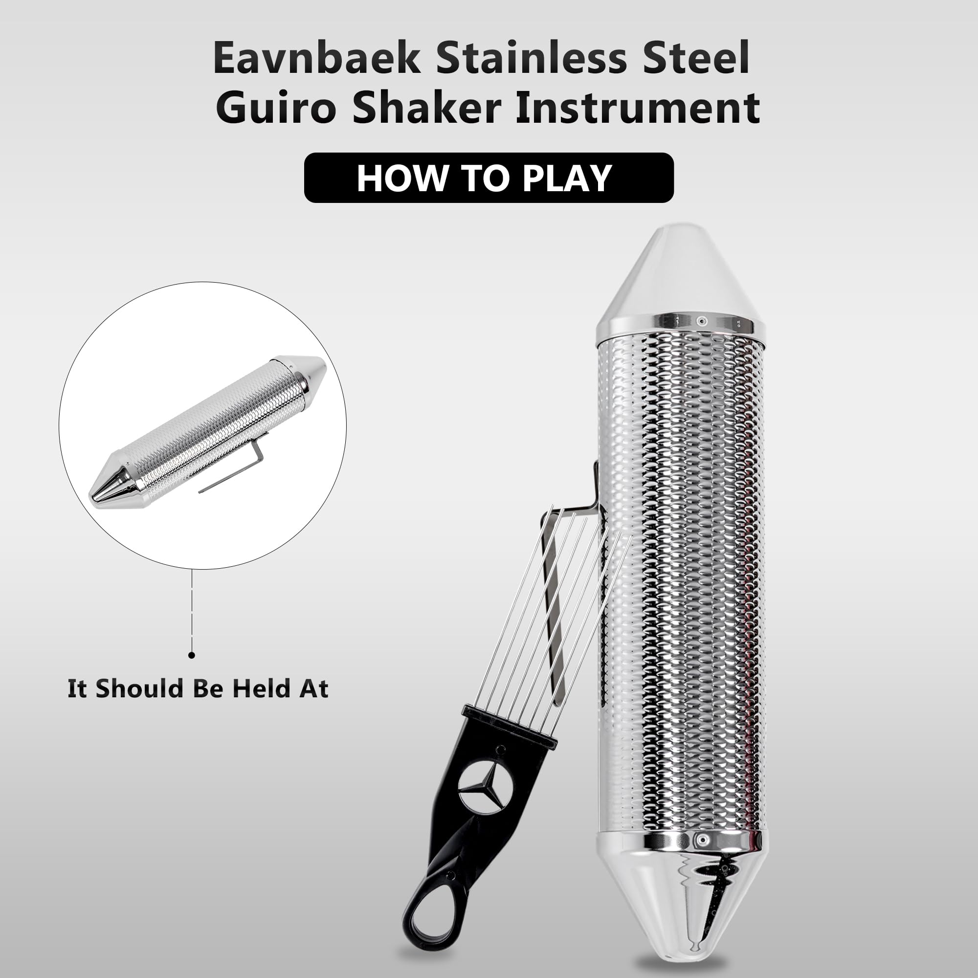 Eavnbaek 15″ 3″ Stainless Steel Guiro Shaker with Scraper for Adults