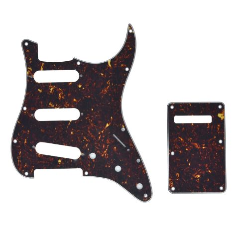 Dopro 11 Hole Strat SSS Pickguard ST Back Plate Trem Cover fits USA/Mexican Fender Strat Dark Tortoise