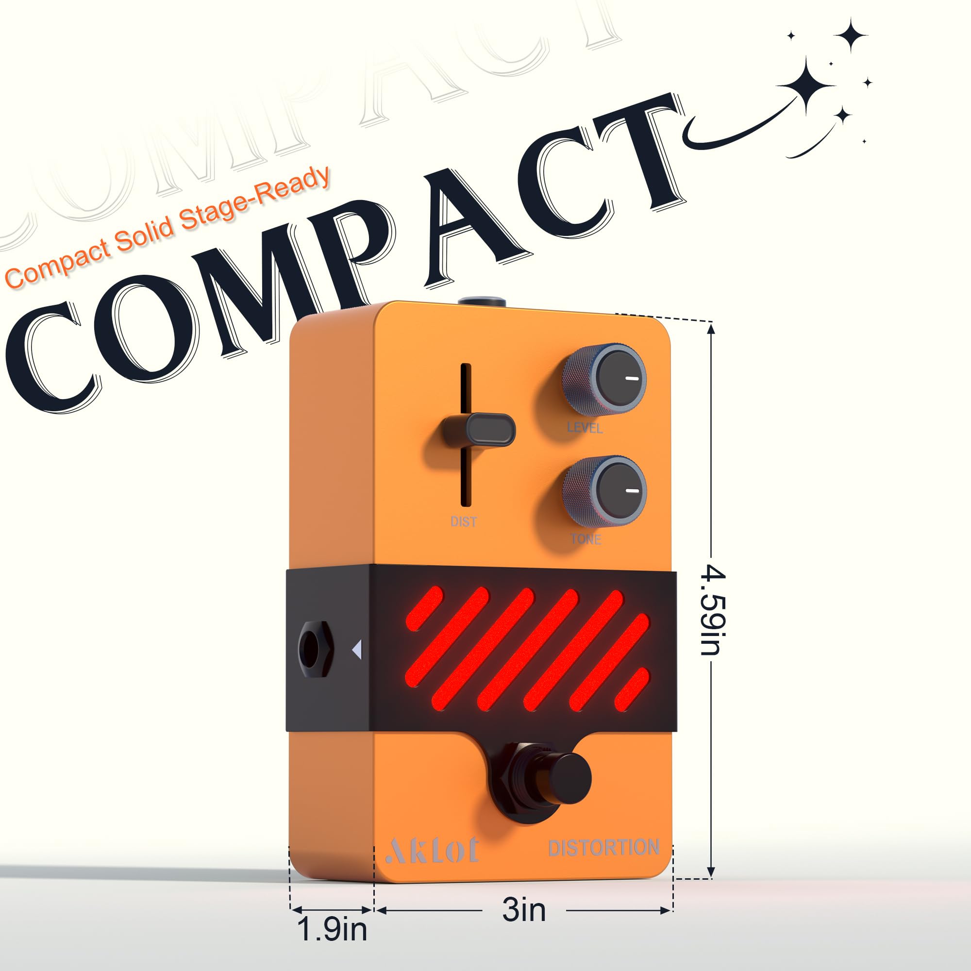 AKLOT Classical Distortion Guitar Pedal: Classic Rock Distortion Pedal with DIST/LEVEL/TONE Controls, True Bypass Compact Metal Pedal for Electric Guitar, Rock, Blues, Punk, NEON Riot