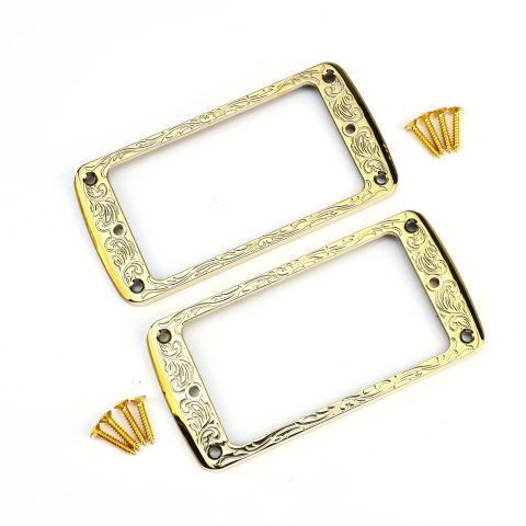 OVSAL 2 PCS Flat Metal Electric Guitar Humbucker Pickup Ring for Neck and Bridge Pickup Frame Mounting Fit for Flat Body Strat Les Paul Style Electric Guitar Replacement Parts(4mm×6mm Gold)