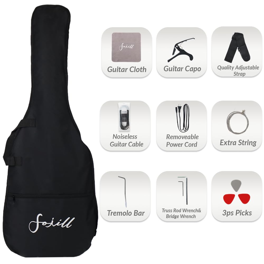 Fojill 39 Inch Electric Guitar Kit Set Beginner Starter Combo Package Bundle 20W Amplifier Amp Accessory Padded gig Bag,Picks, Cable,Strap,Extra Strings