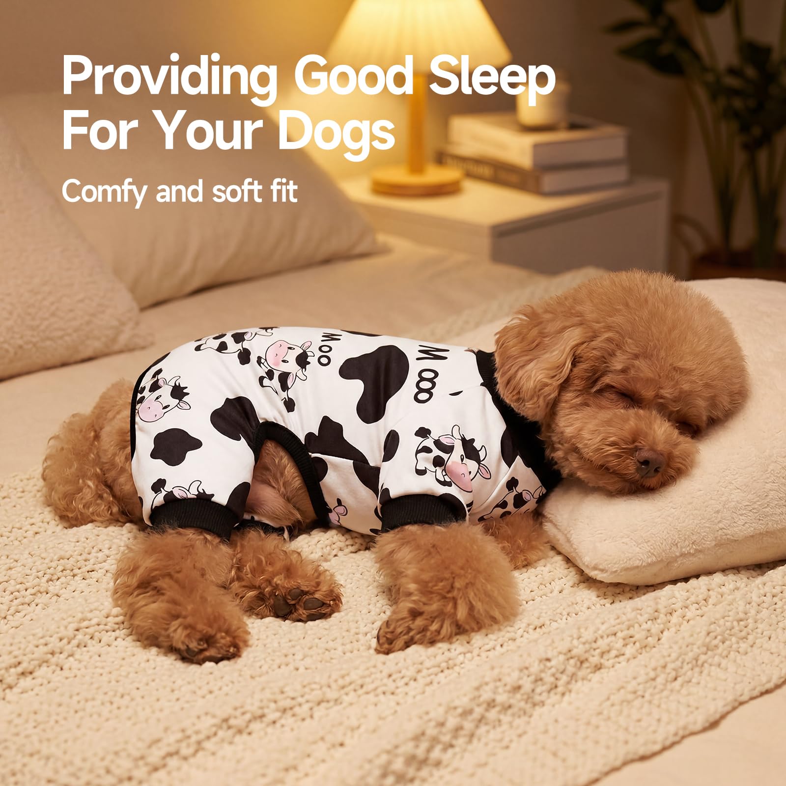 XPUDAC Dog Pajamas Soft Stretchy Cow Dog Clothes for Small Medium Dogs Pet Jumpsuit Cat Apparel-M