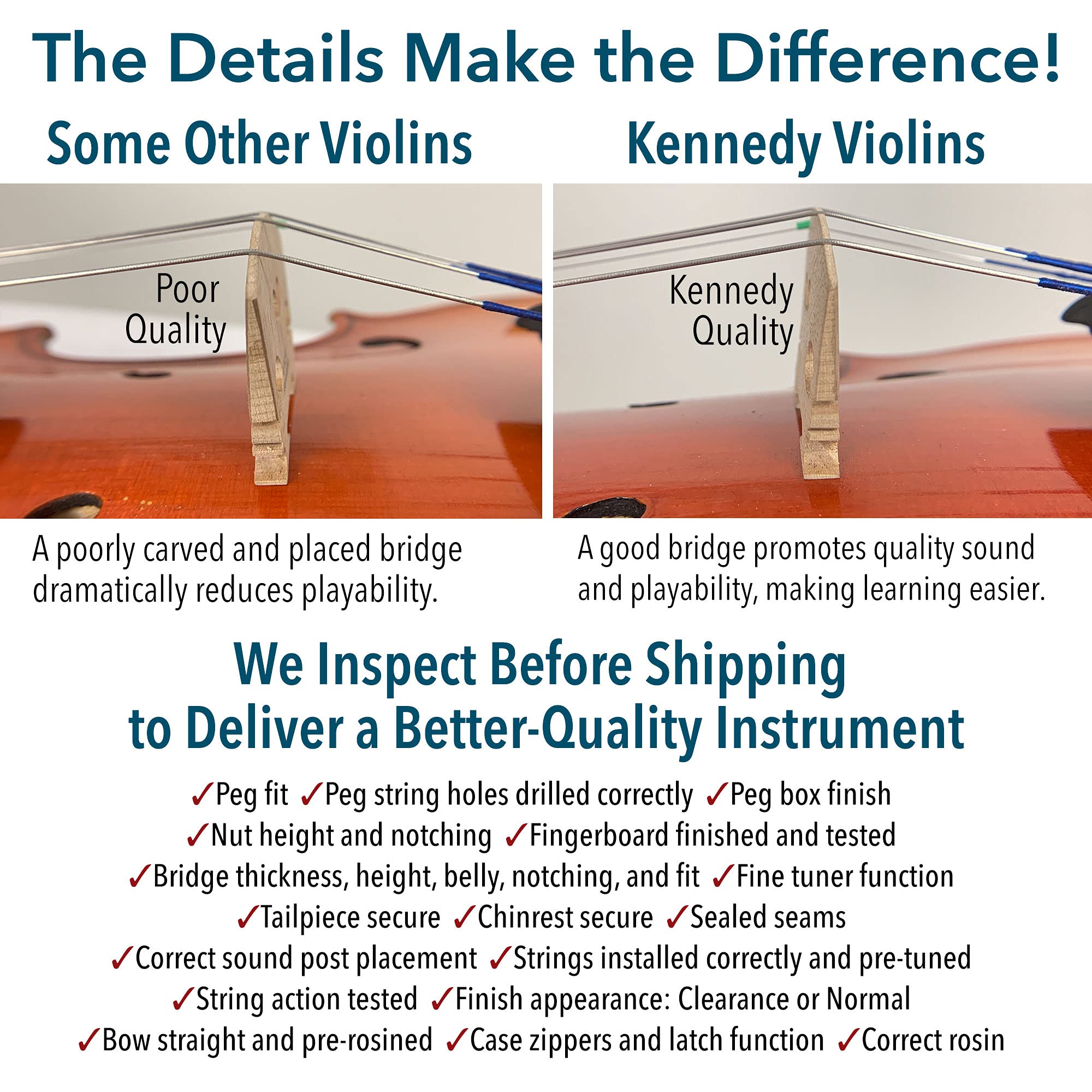 Bunnel Pupil Violin Outfit 1/4 Size Clearance By Kennedy Violins – Carrying Case and Accessories Included – Solid Maple Wood and Ebony Fittings RB300