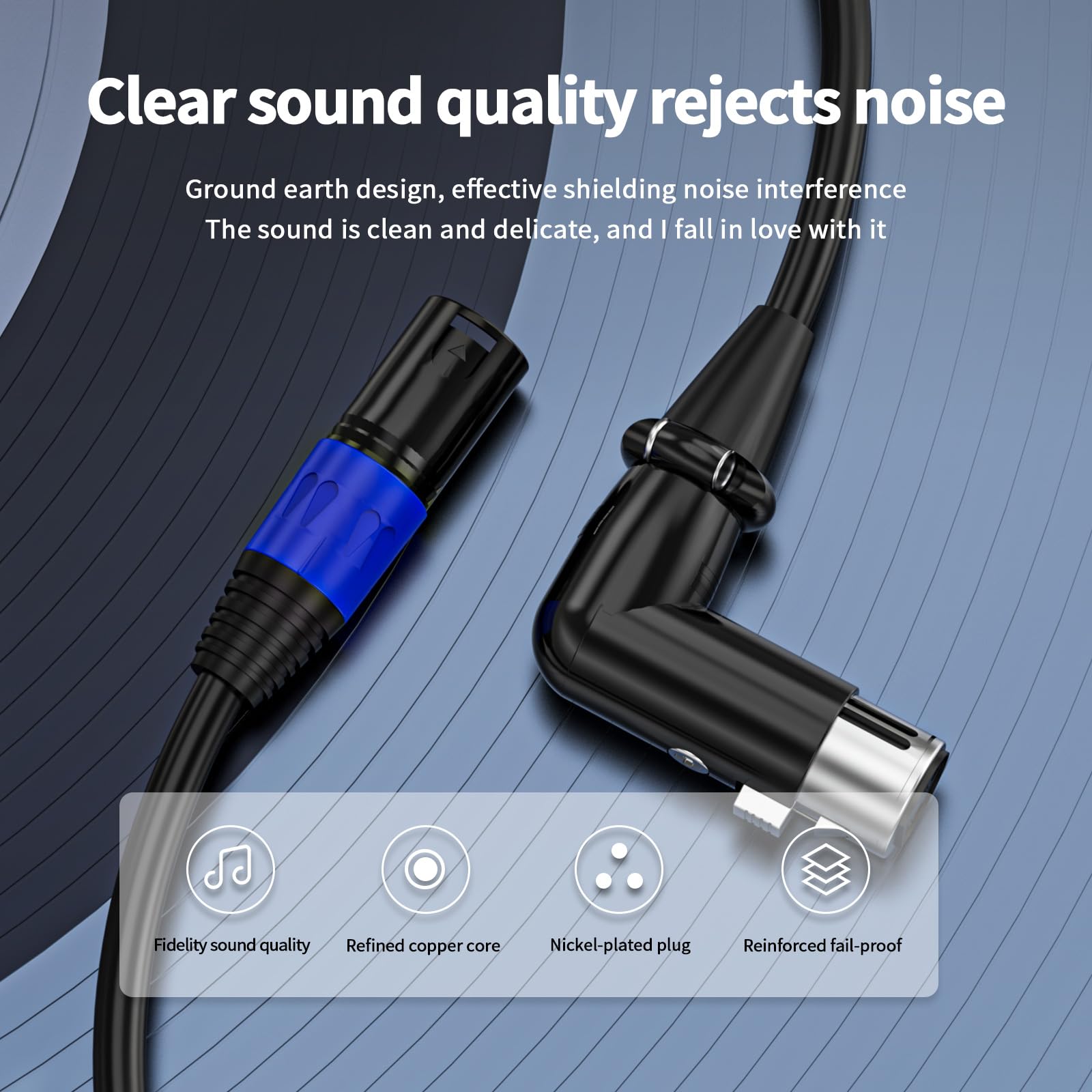 ZTOXLR XLR Right-Angle Female to Straight Male Microphone Extension Cable, 90-Degree Female to Straight Male Balanced Cord 3-Pin to 3-Pin, -0.5ft 2Pack
