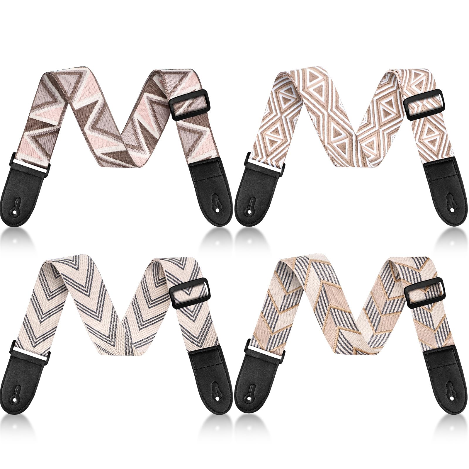 Fiada 4 Pcs Guitar Straps Electric Bass Acoustic Cotton Guitar Straps Adjustable for Musical Instrument Gift(Earth Color,Geometric Style)
