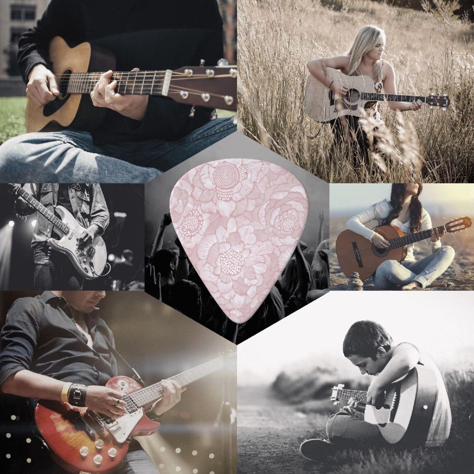 KWSAAHU 0.96mm Thick Guitar Picks – Pink Floral