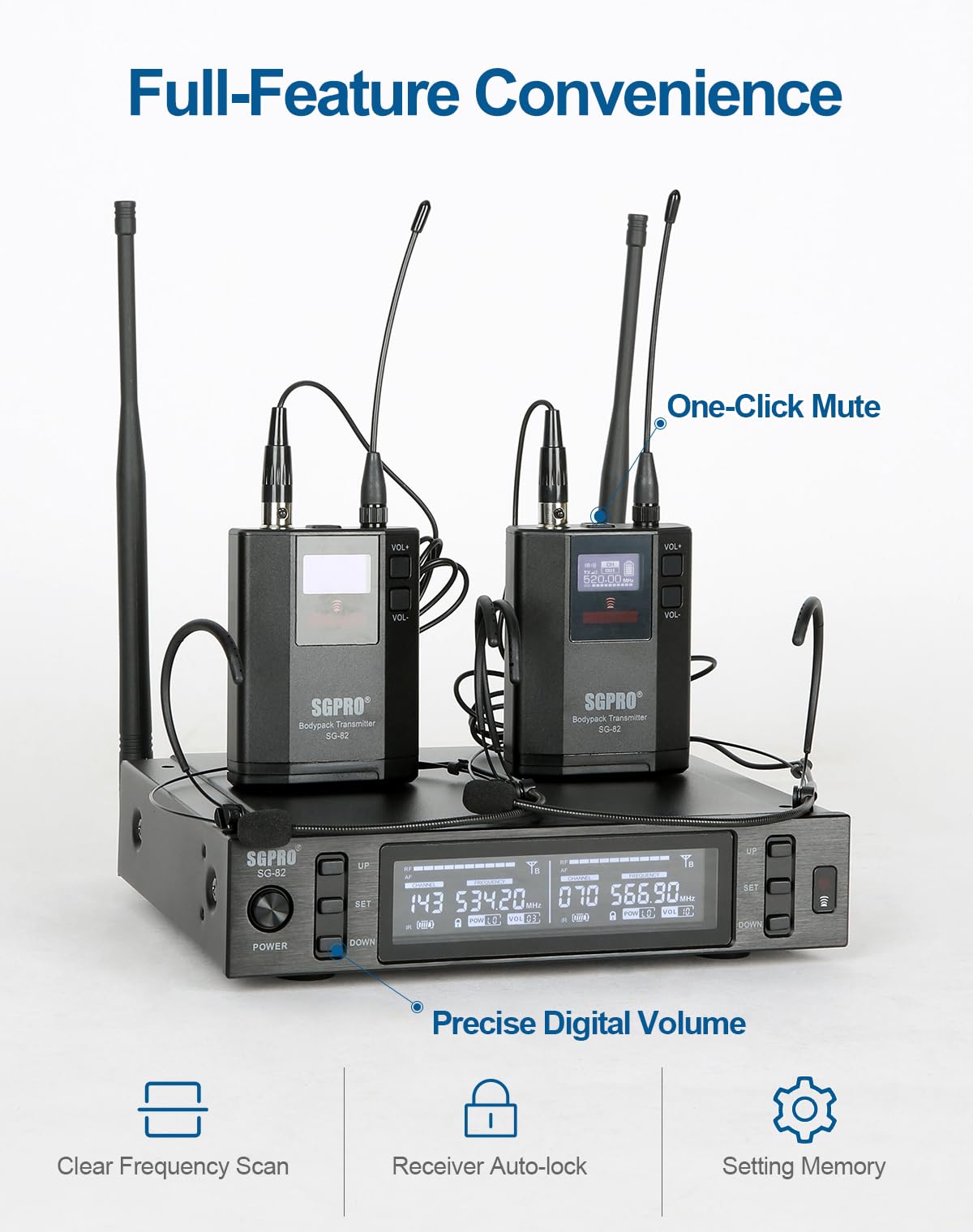 SGPRO SG-82BB Dual Wireless Microphone System, 520-590 MHz
