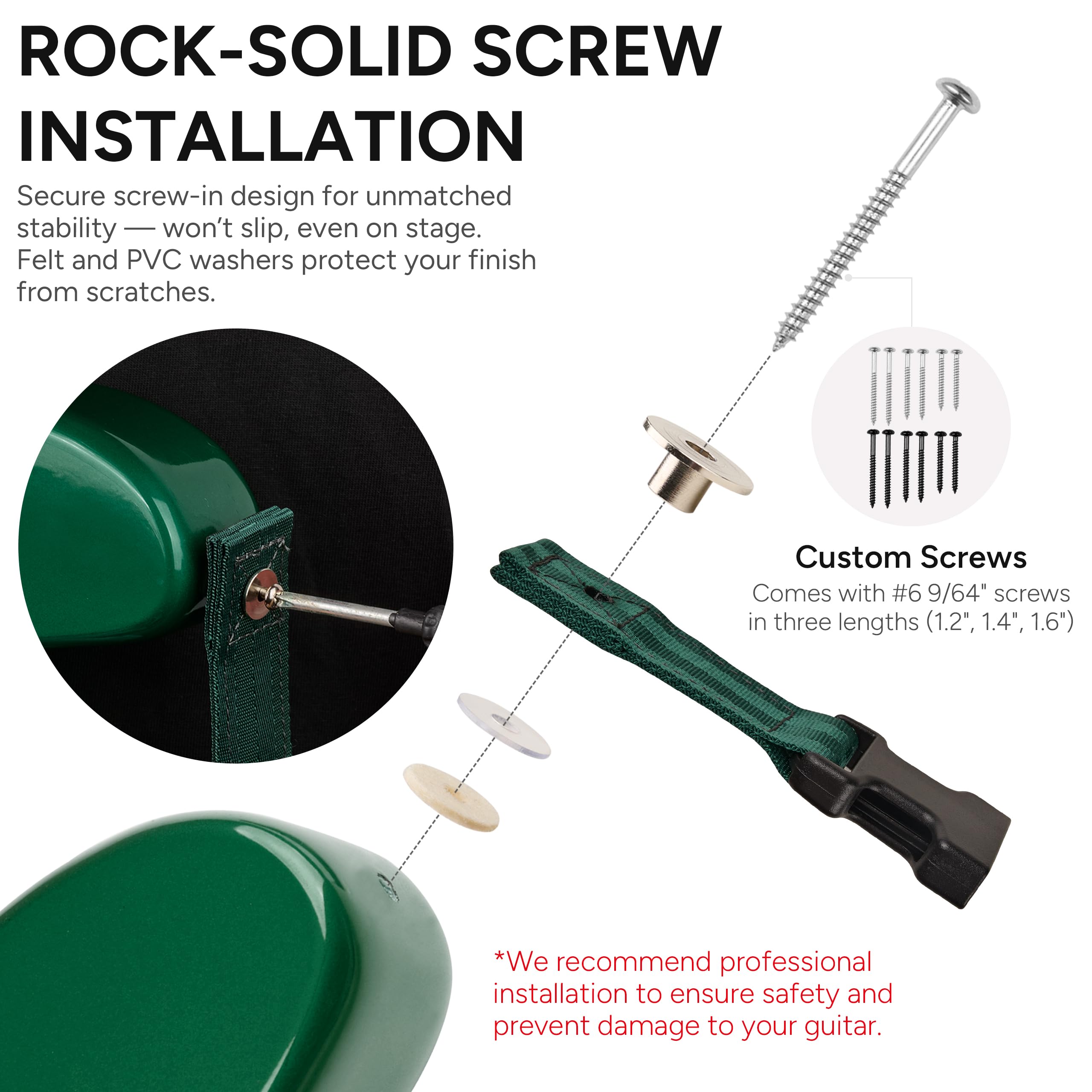 Amumu SNAPLOCK Pro Guitar Strap – Quick-Release Buckle, Screw Fasten Ends, Quick-Fetch Pick Holder, Adjustable 38″-57″, Fits Bass, Electric Guitars, Gift for Guitarists, Emerald Green