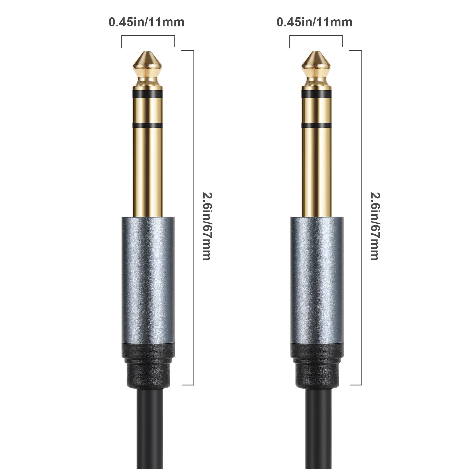 Halokny 6.35mm to 6.35mm Instrument Cable, Golden Plated 1/4 Inch Male to Male TRS Stereo Audio Jack for Electric Guitar, Bass, Amplifier, Speaker, Mixer 1FT/0.3M (Male to Male TRS 1Ft)