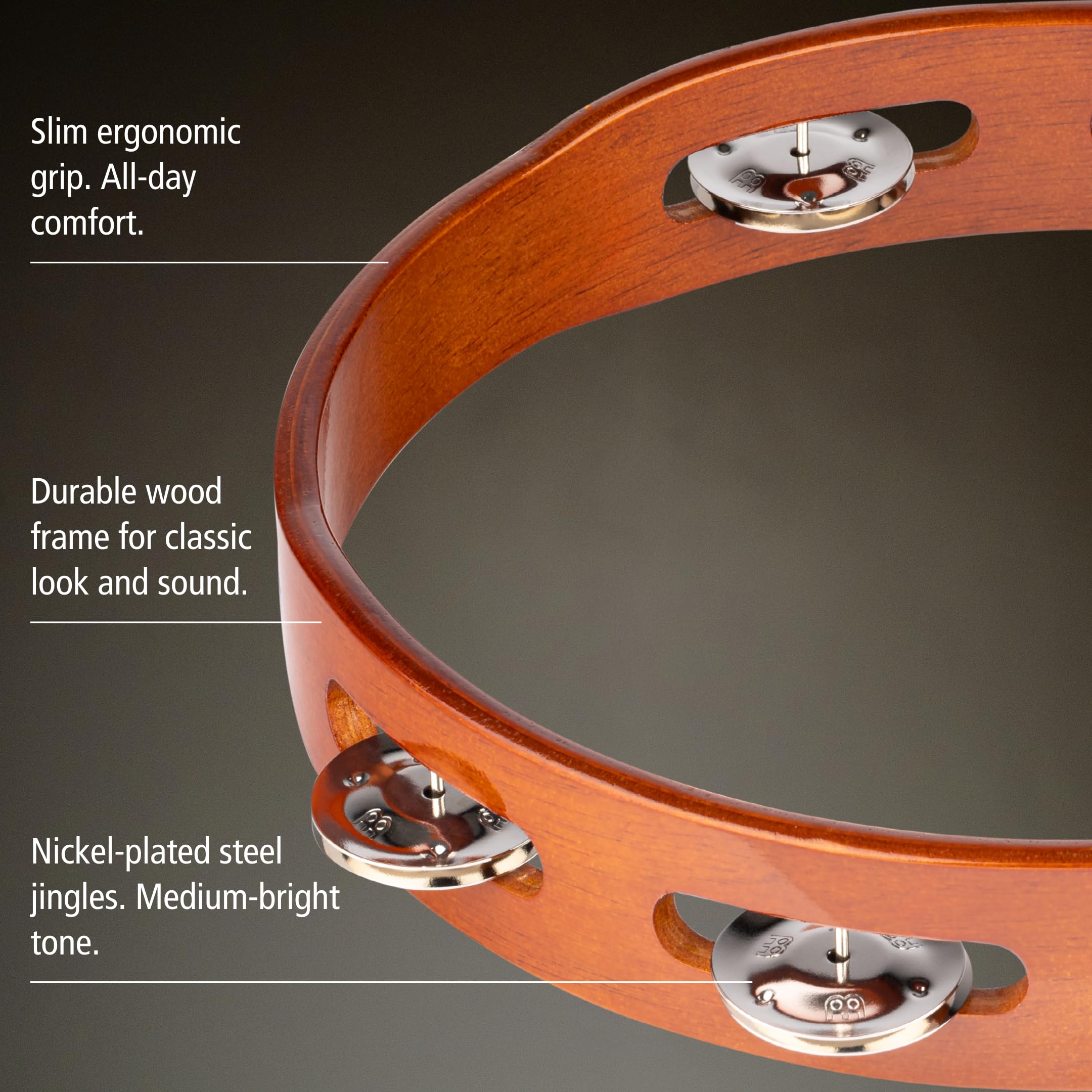 Meinl Tambourine with Steel Jingles, Single Row – NOT MADE IN CHINA – African Brown, 2-YEAR WARRANTY (TA1AB)
