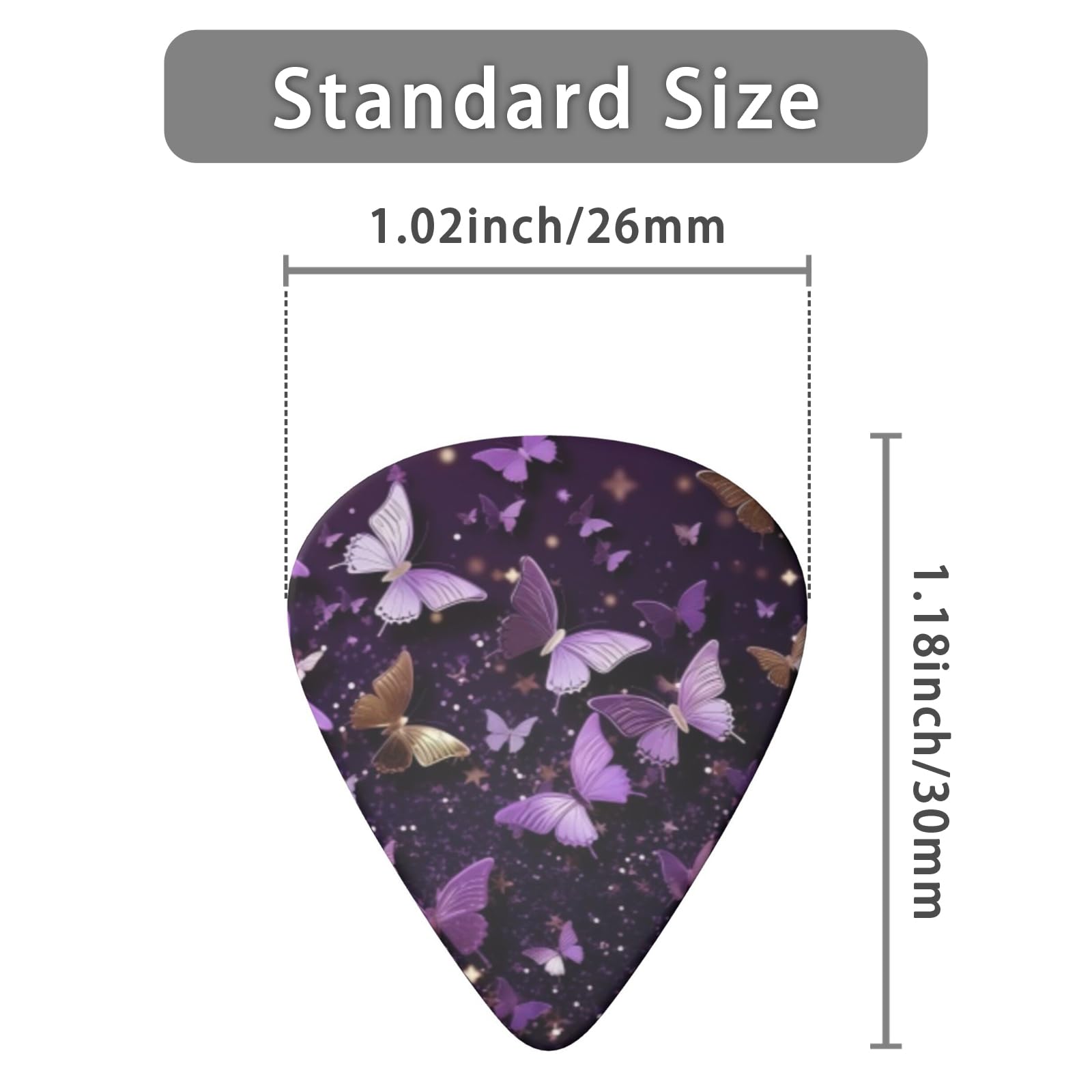 LOZUQII 6 Pack Guitar Picks with Bag, Medium 0.71mm – Cute Purple Butterfly