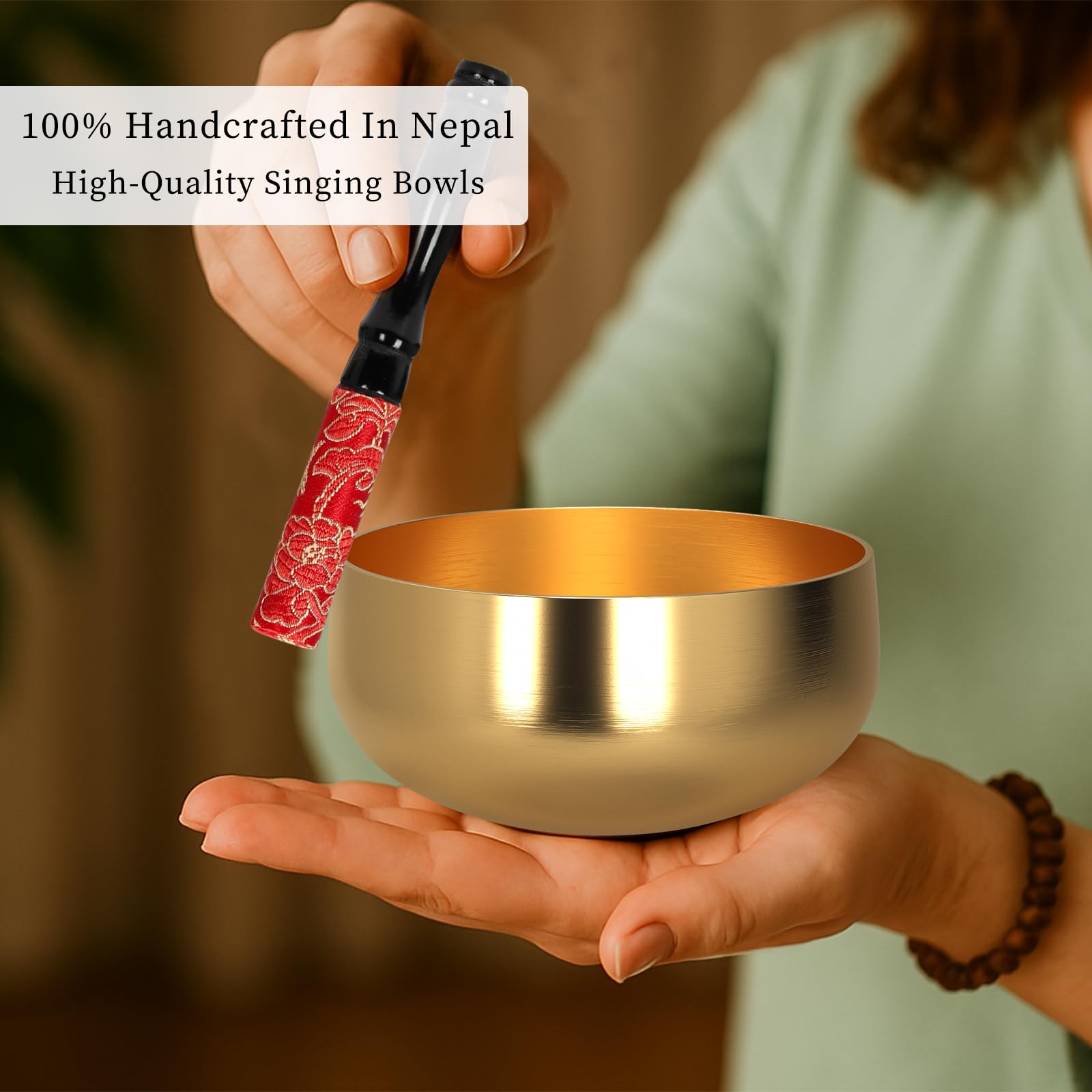 Tibetan Singing Bowl, 4-Inch Sound Bowl Meditation Set