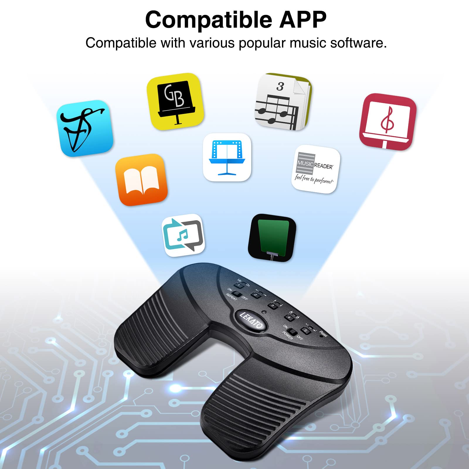 LEKATO Wireless Bluetooth Page Turner Pedal Music Page Turner Pedal for Ipad,Tablets Android IOS Phones Rechargeable Foot Pedal Silent Page Turner Ipad for Hands-Free