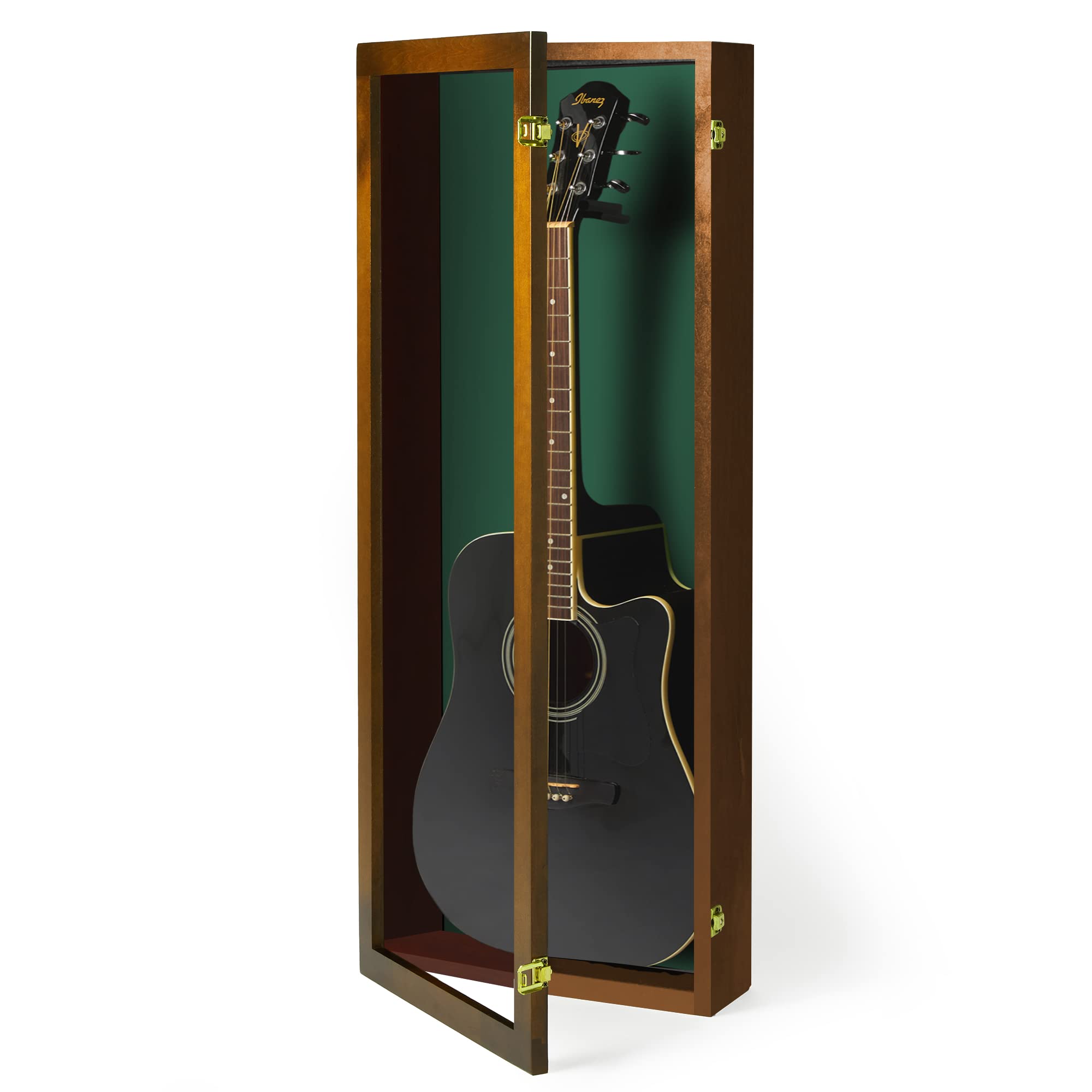 PENNZONI Acoustic Guitar Display Case – Acrylic Acoustic Guitar Case – Guitar Display Case Wall Mount Made from Hardwood Frame & Clear Acrylic – Walnut w/Felt Green
