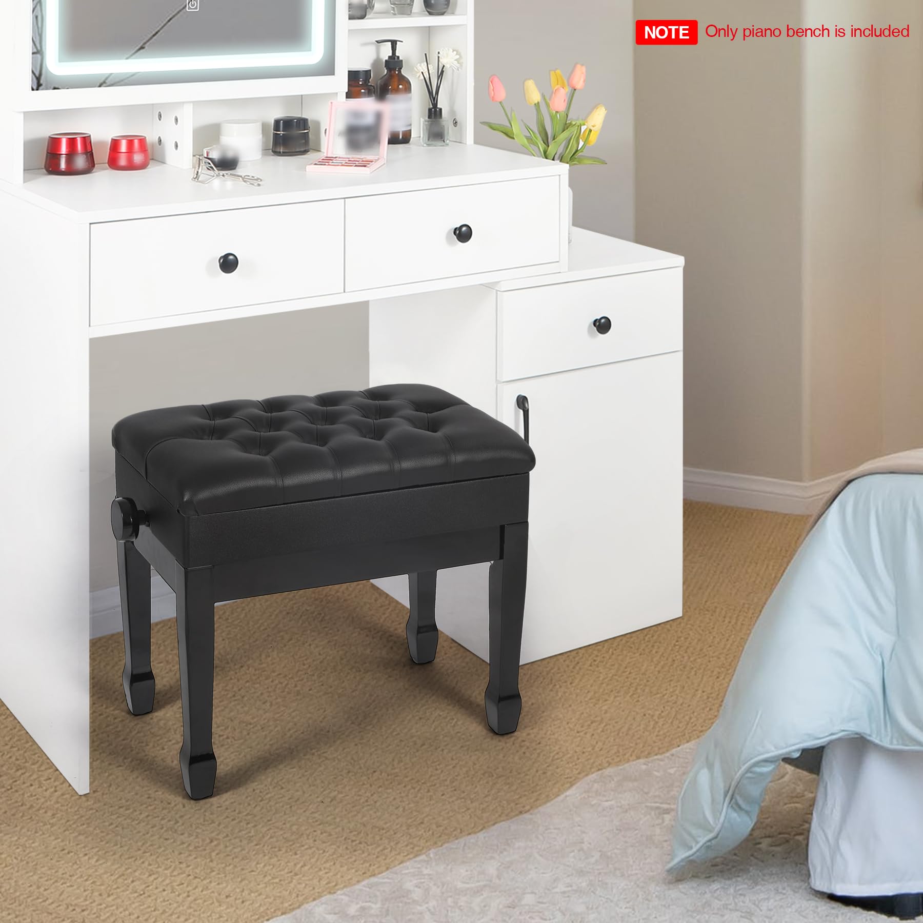 ALAPUR Adjustable Height Piano Bench with Storage, 22″ Keyboard Stool