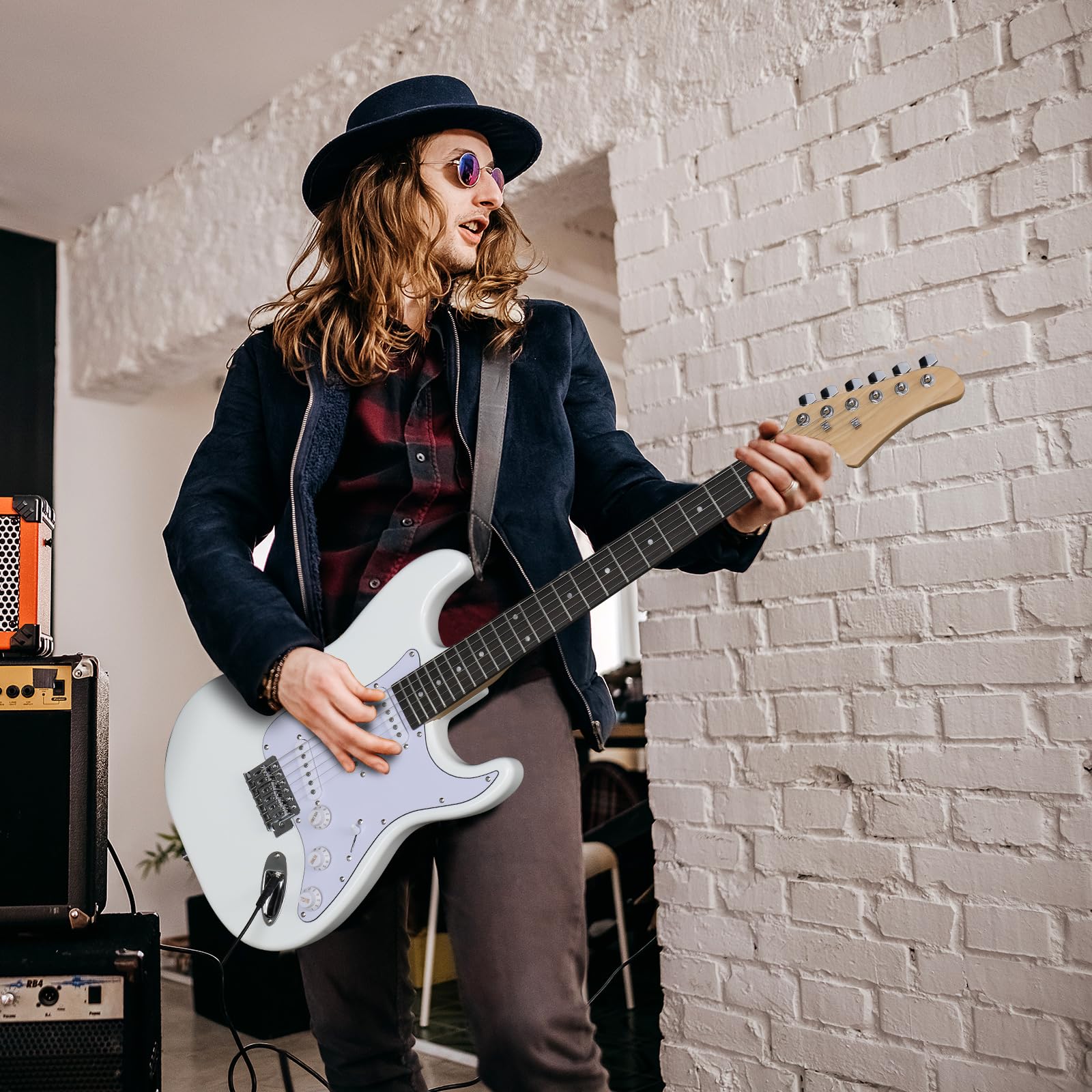 Ktaxon 39 Inch Electric Guitar Solid Body Beginner Kit with Gig Bag White