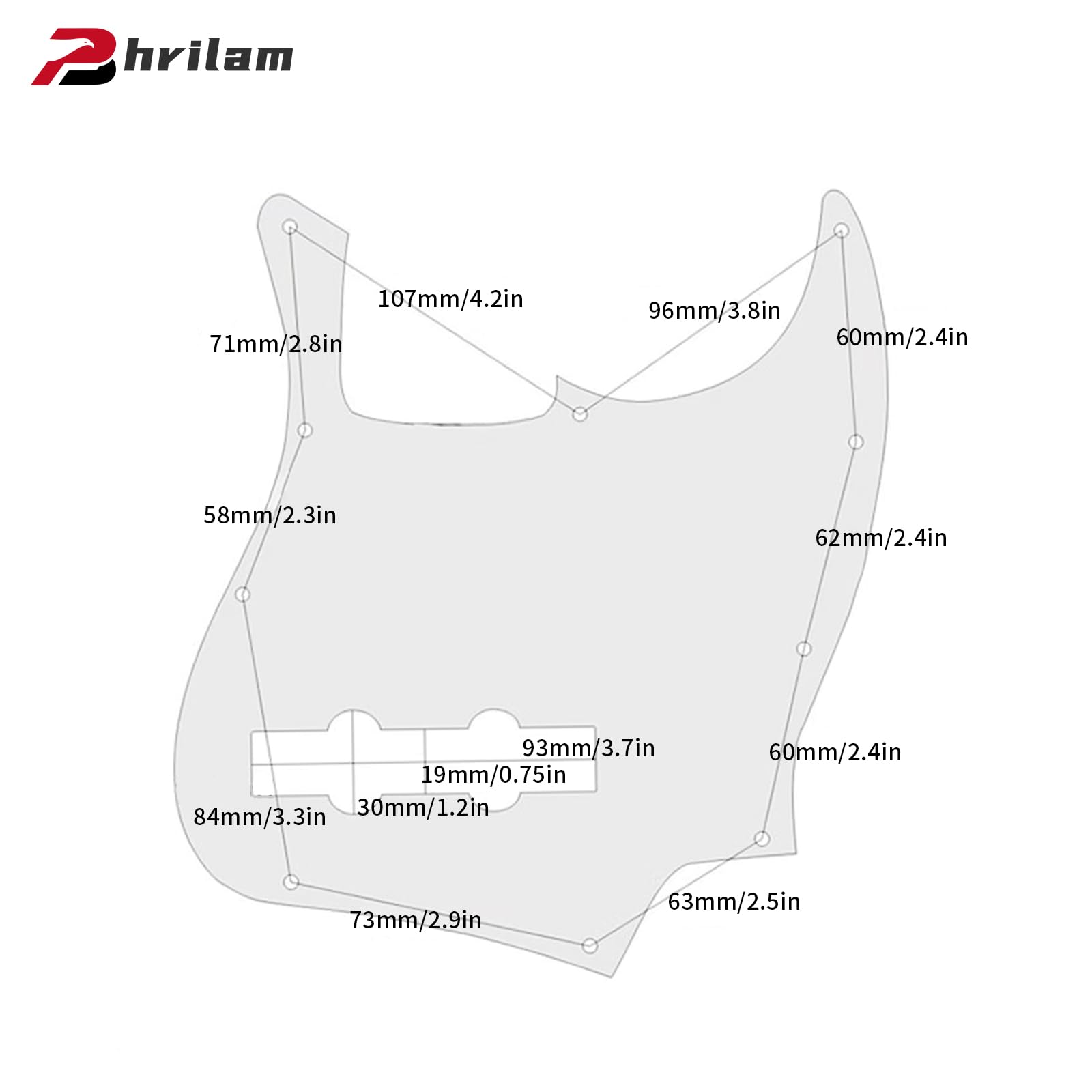 Phrilam 10-Hole Jazz Bass Pickguard for Fender 4 String, Black Pearl 4Ply