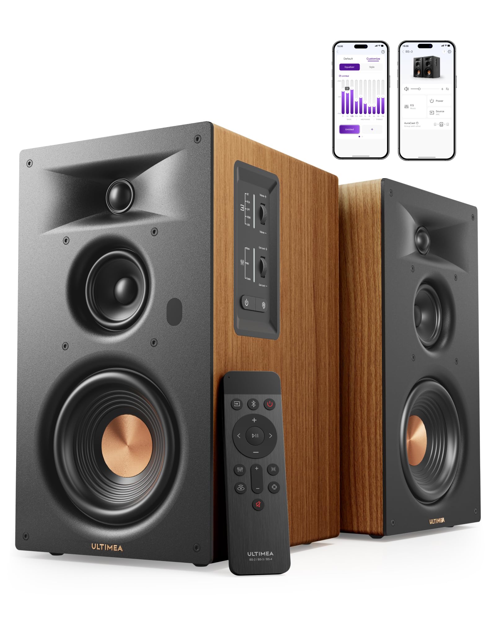 ULTIMEA 3-Way Powered Bookshelf Speakers, Wireless Studio Monitors, BS-3
