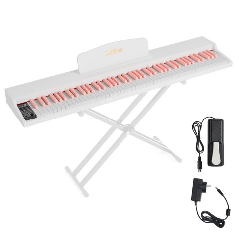 ZHRUNS Digital Piano 88 Key Weighted, Full Size Keyboard Piano Set with Sheet Music Stand,Pedal,Power Adapter, for Beginners,White Pink (Keyboard Only)