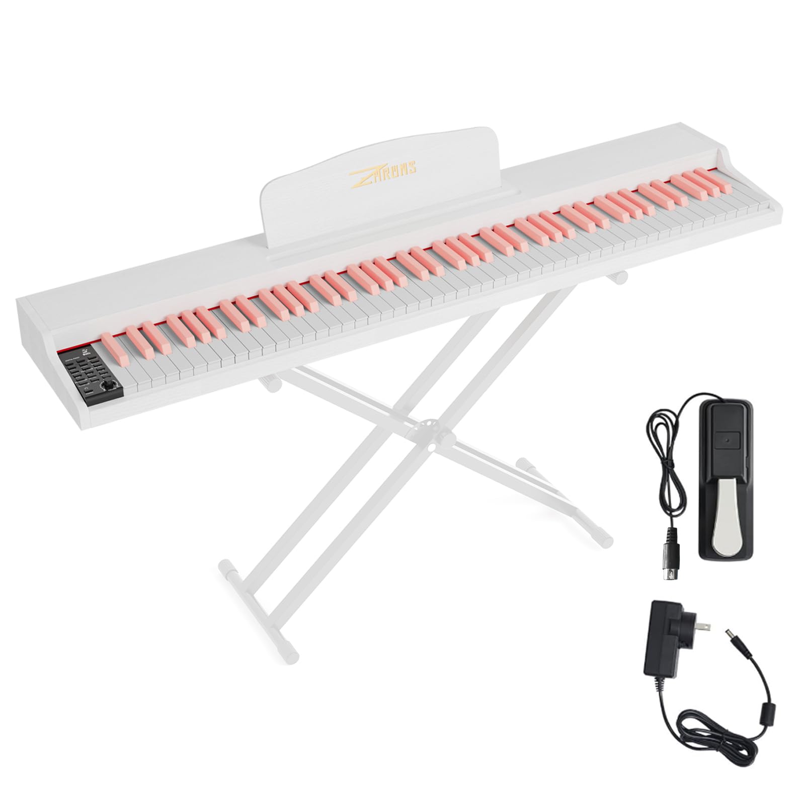ZHRUNS Digital Piano 88 Key Weighted, Full Size Keyboard Piano Set with Sheet Music Stand,Pedal,Power Adapter, for Beginners,White Pink (Keyboard Only)