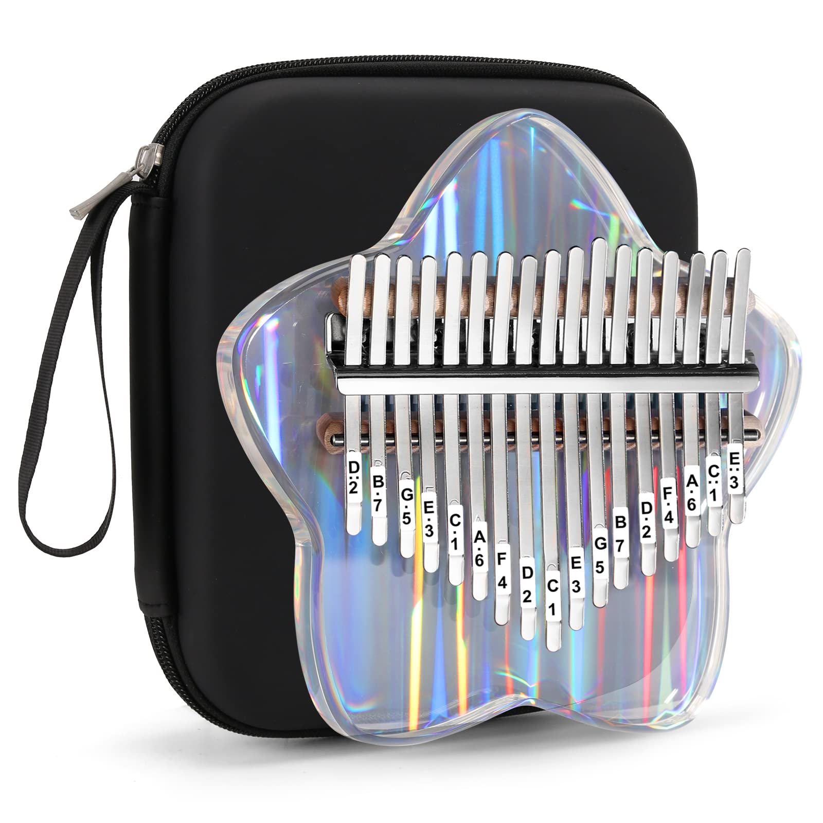 Beveetio Clear Kalimba Thumb Piano With Eva Protective Case, Transparent Crystal Kalimba 17 Key, Musical Instrument Gifts, Star Finger Piano, Acrylic Mbira…