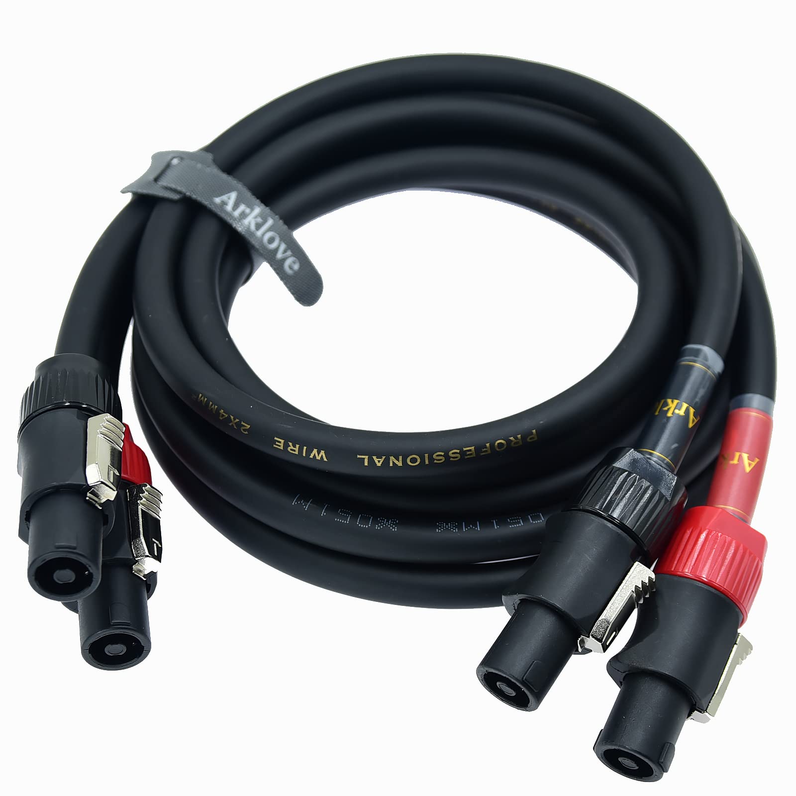 Arklove Heavy Duty 2Pack Pro Speakon to Speakon Male Speaker Wire Lock Cable Pair 12awg Patch Professional Audio Cabl Cord with nl4 NL4FC Port Connector for para bocinas de dj feet 15ft