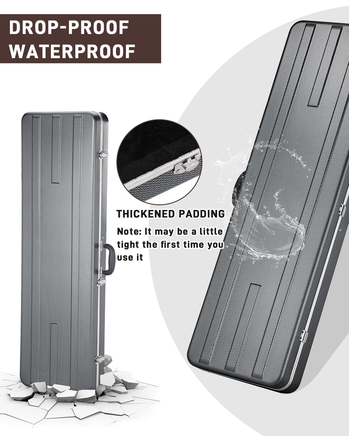 Ktaxon Bass Guitar Hard Case with Lock Latch and Soft Padding, Grey