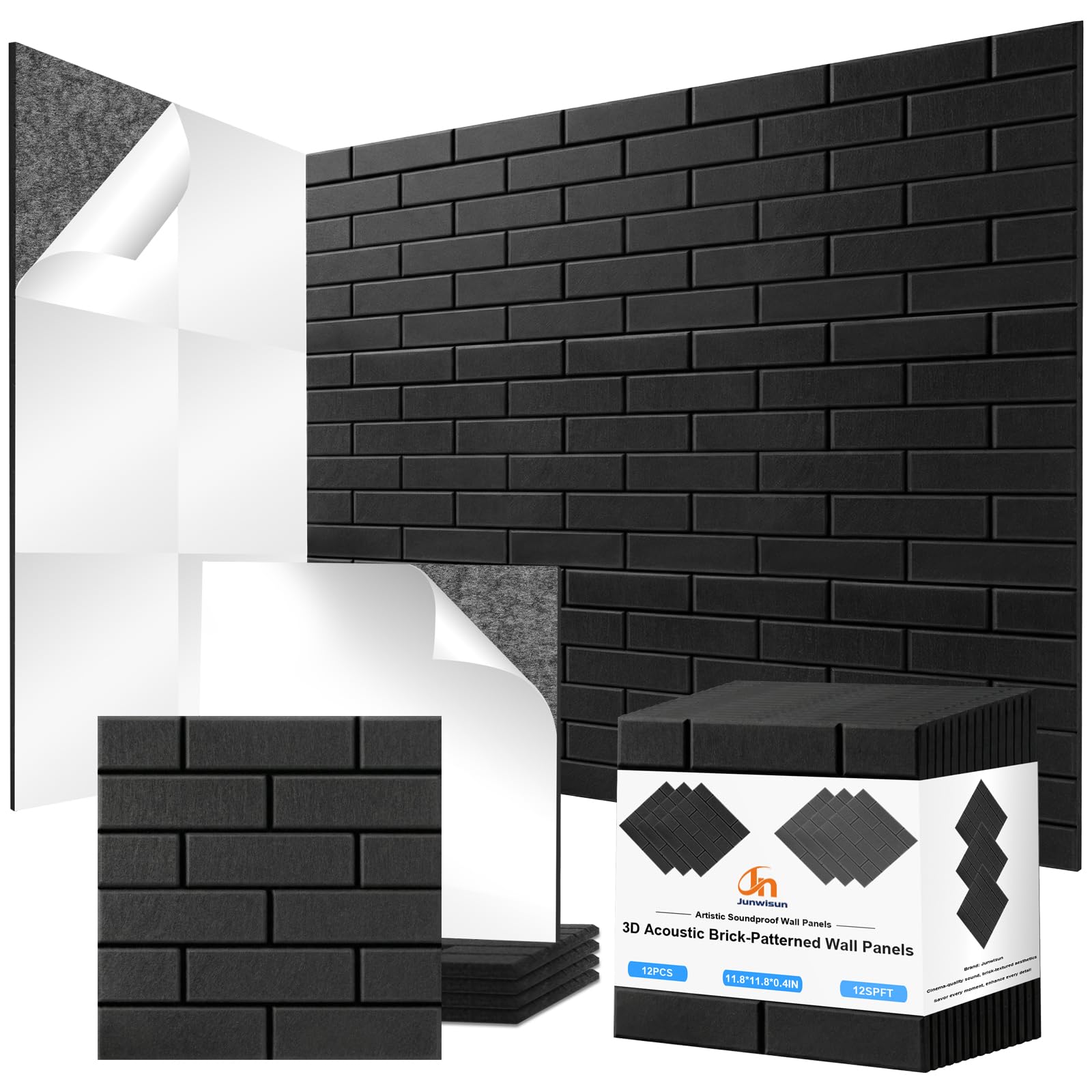 12 Pack Acoustic Panels,Sound Proof Foam Panels for Walls,High Density Self-Adhesive Noise Reduction Panels,Flame Retardant, Flame Retardant & Echo-Absorbing Ideal for Home DIY, 12″ X 12″ X 0.4″ Black