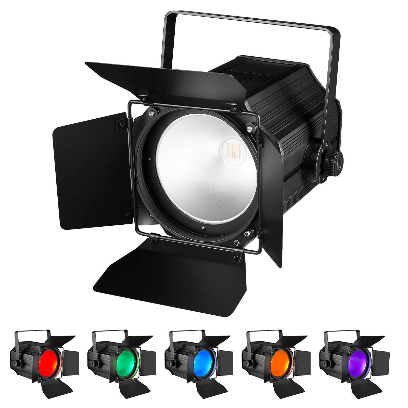 DJXFLI COB Stage Lights with Barn Doors, COB Par Light 200W LED RGBWAUV DMX512 Master-Slave Sound DJ Lighting Spotlight Fresnel for Church Concert Wedding