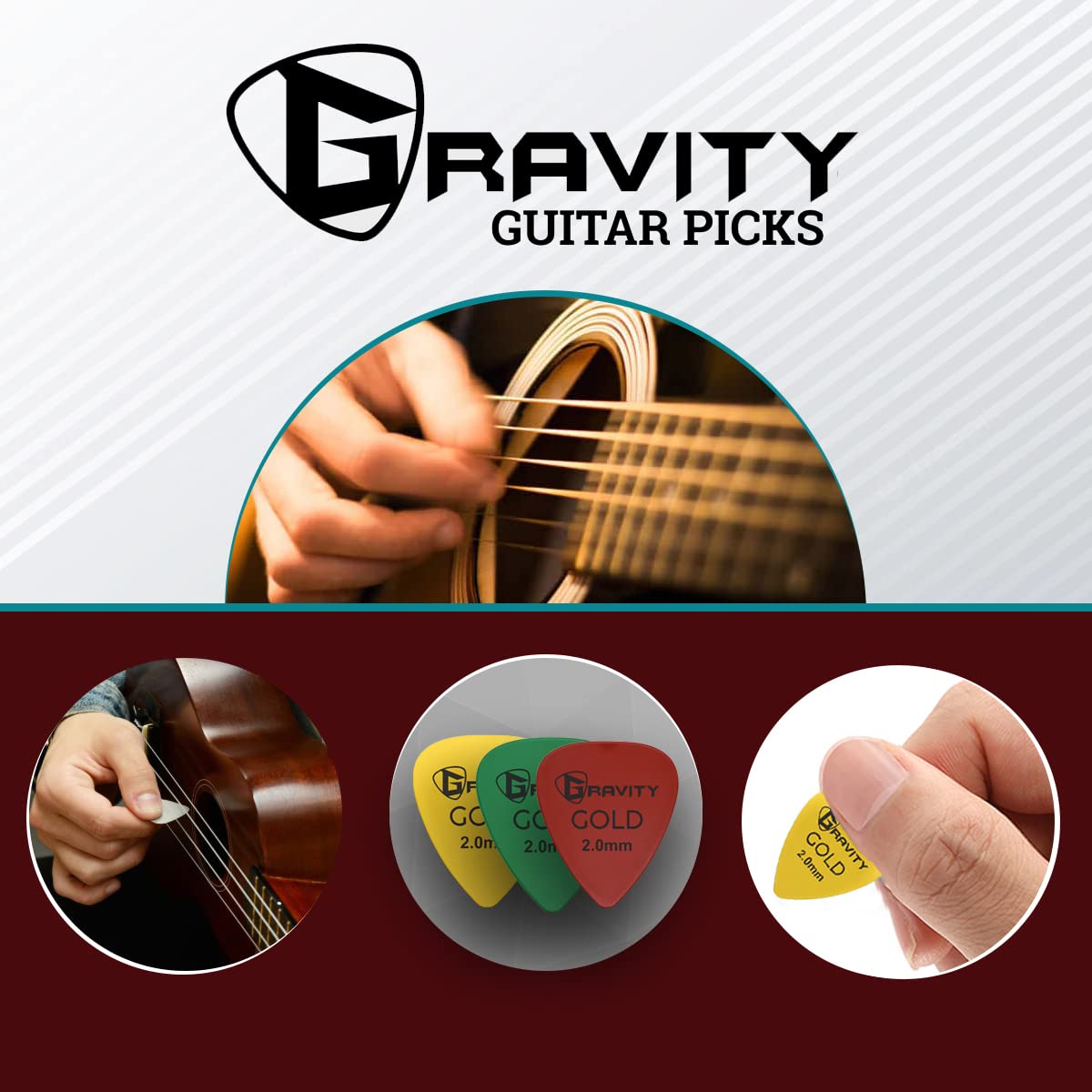 Gravity Gold Series Guitar Picks – Perfect For Beginners & Professionals | Pack of 4
