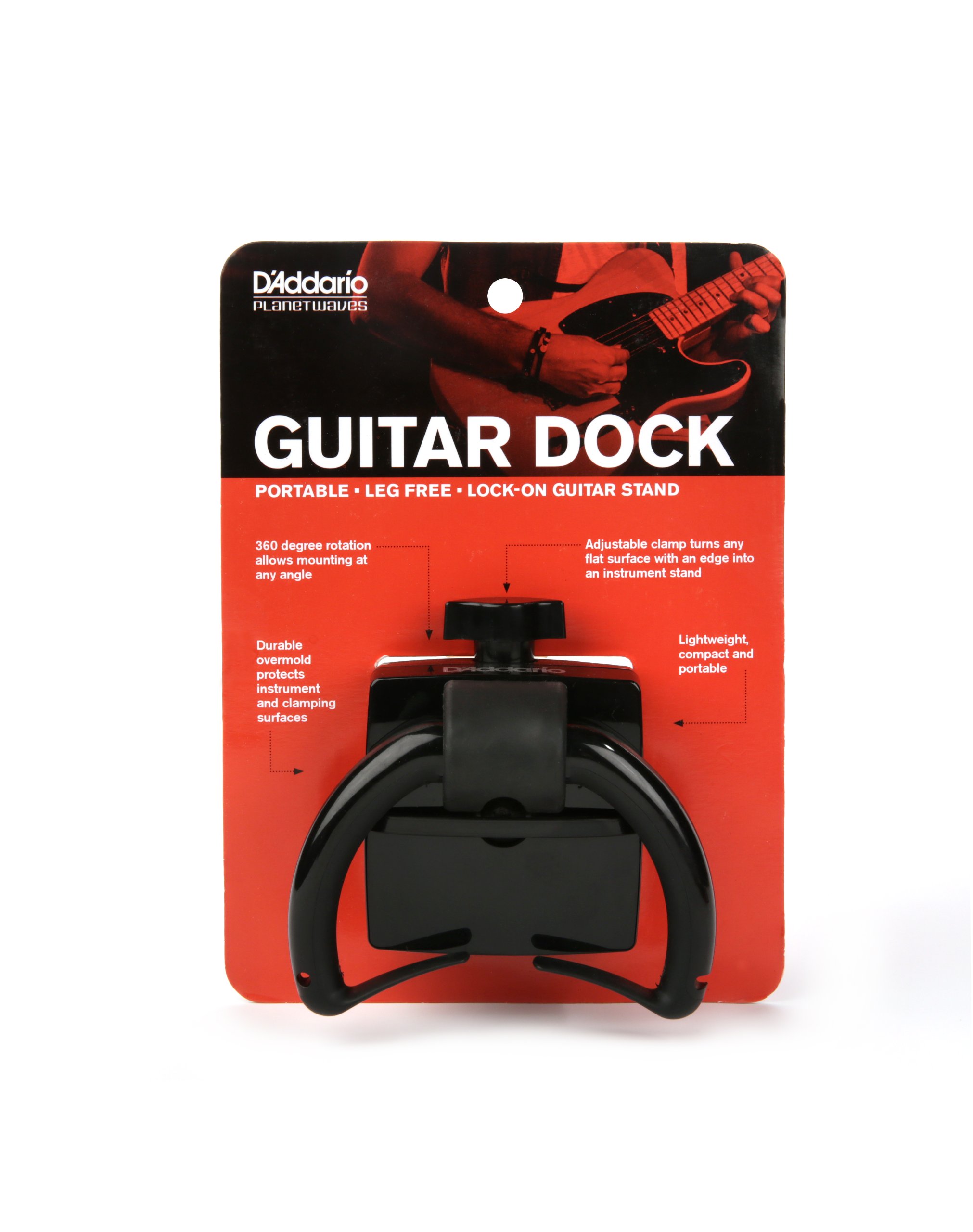 D’Addario PW-GD-01 Guitar Dock – Adjustable Clamp Guitar Neck Rest – Fits to Any Flat Surface with Edge – Rotates for Multiple Angles