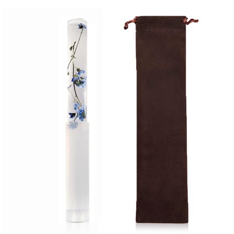 UPCEED Singing Bowl Mallet Clear Acrylic Base Silicone Rubber Striker Mallet for Playing Quartz Crystal Singing Bowl with Bundle Pocket(Floral)
