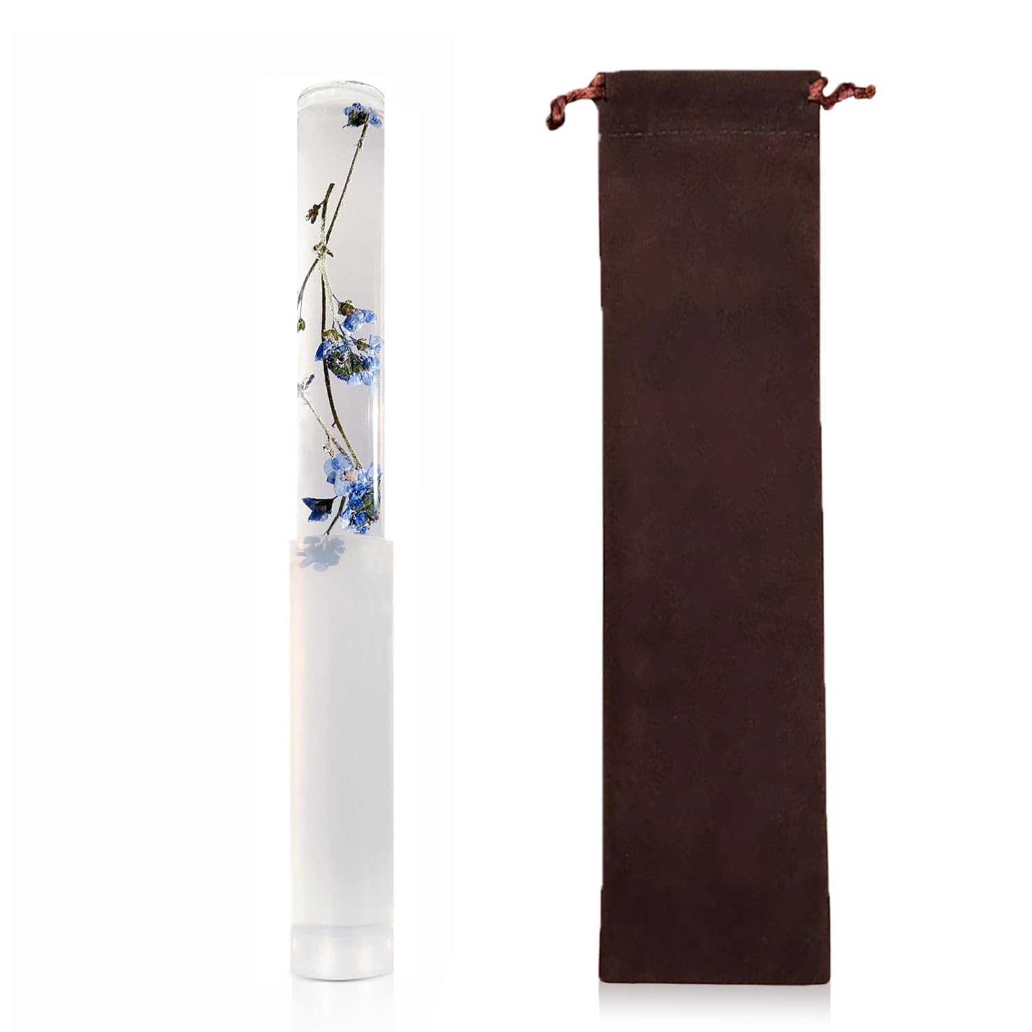 UPCEED Singing Bowl Mallet Clear Acrylic Base Silicone Rubber Striker Mallet for Playing Quartz Crystal Singing Bowl with Bundle Pocket(Floral)