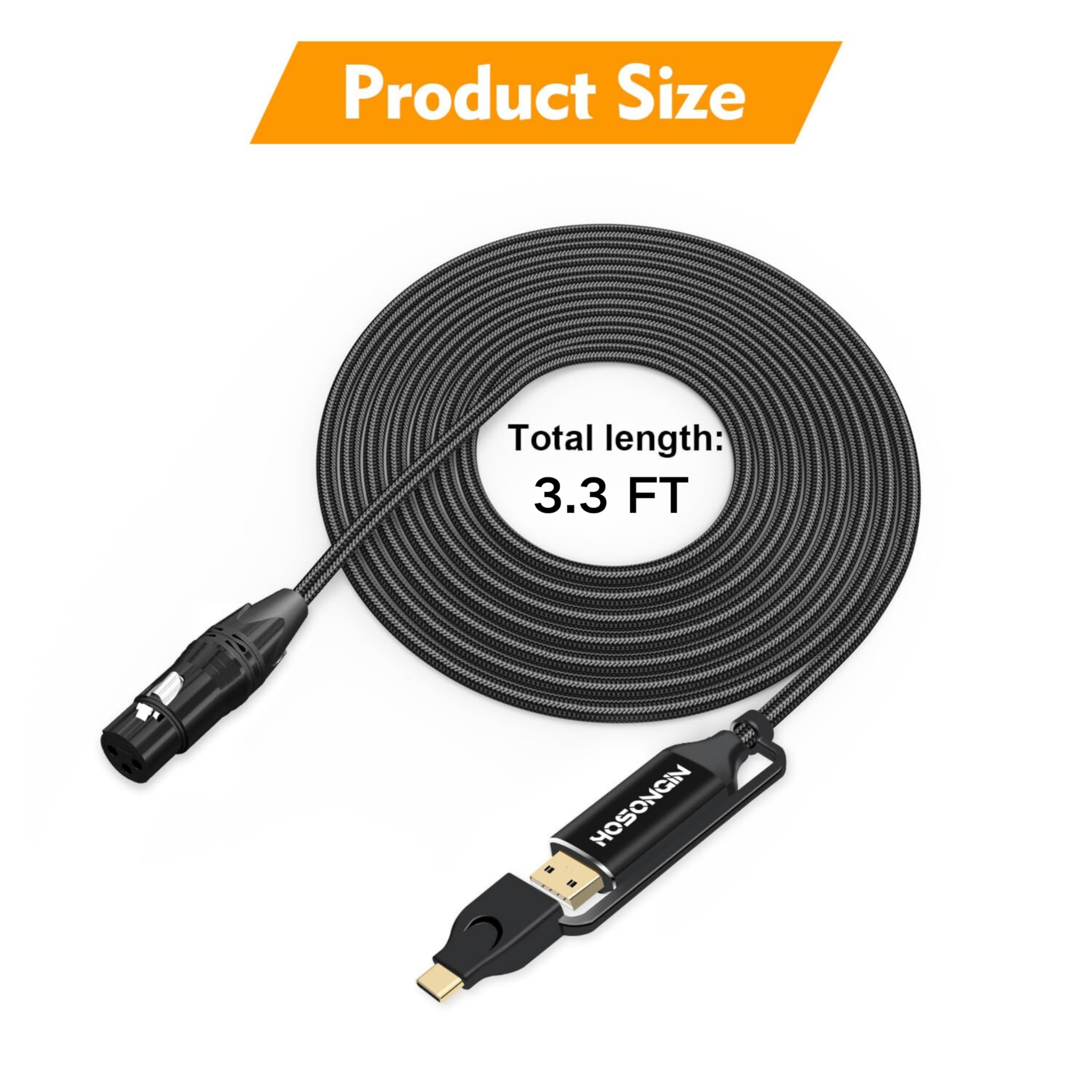 HOSONGIN XLR Cable 3.3 Ft 2 Packs, Balanced Microphone Cable Male to Female 3-PIN Mic Cords DMX 3.3 Feet, Black