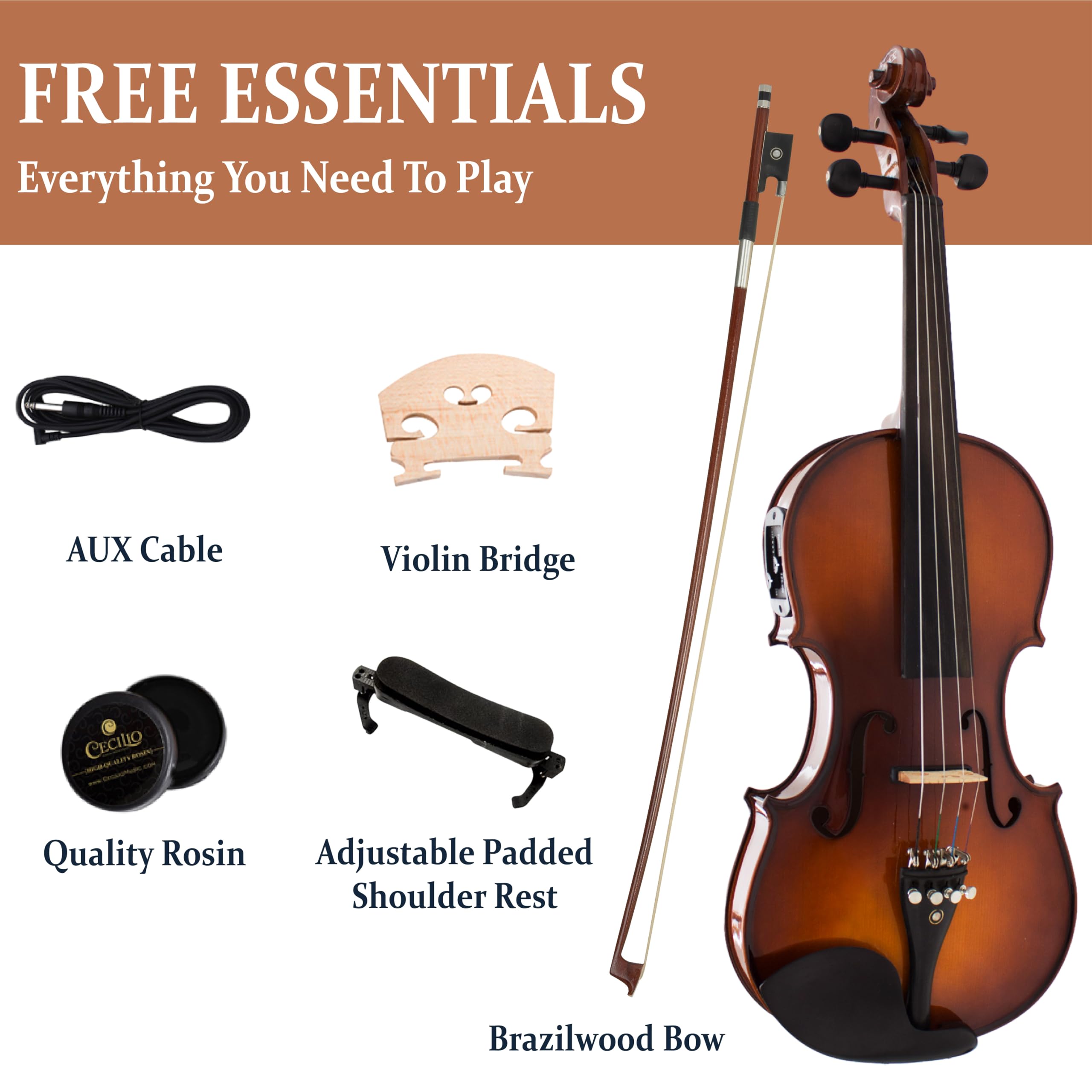 Cecilio 4/4 Acoustic Electric Violin, Solid Spruce Top, Antique Varnish