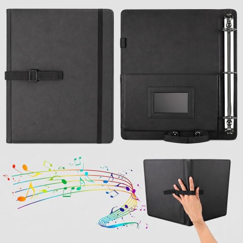 AllMyHomy Choir Sheet Music Binder 3 Ring, Choir Music Folder with Hand Strap & Pockets, Fits Letter Size 8.5″ x 11″ & A4 Sheets, Organizer for Choral Performances, Concerts & Band, PU,Black,2 Pack