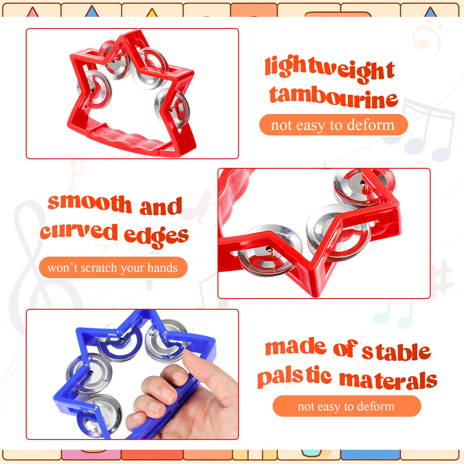 Lukmaa 72 Pcs Mini Tambourines Hand Bells Bulk, 36 Colorful Plastic Tambourines 36 Cymbals Noise Maker for Music Class, Sunday School, Early Learning, Party, Preschool, Gift, Fun Instrument(Star)