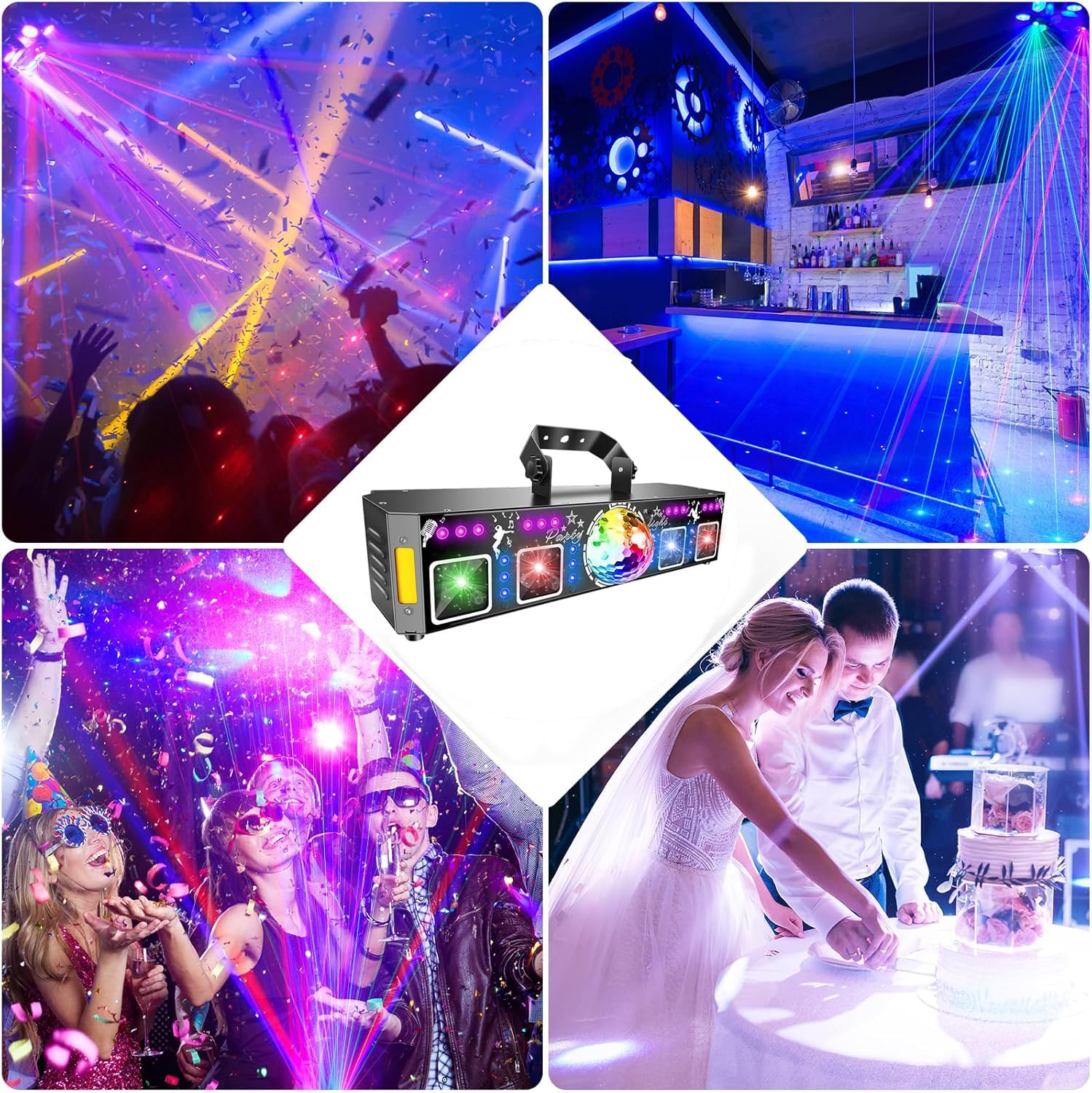 DJ Lights for Parties, Pro 7 in 1 DMX & Sound Activated DJ Lights Show Machine with Disco Ball Light, UV Black Lights – Sound Activated LED Lighting for Home, Karaoke, Birthday and DJ Events World Cup