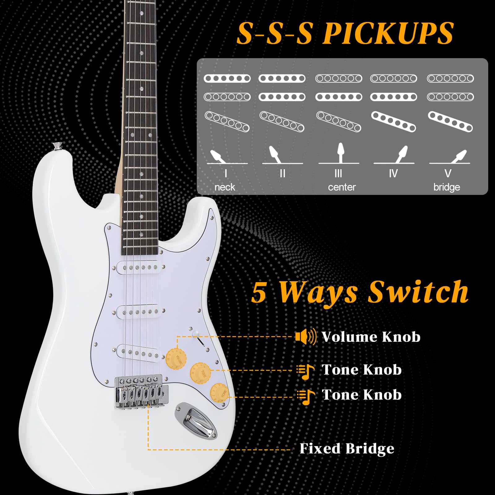 Ktaxon 39 Inch Electric Guitar Solid Body Beginner Kit with Gig Bag White