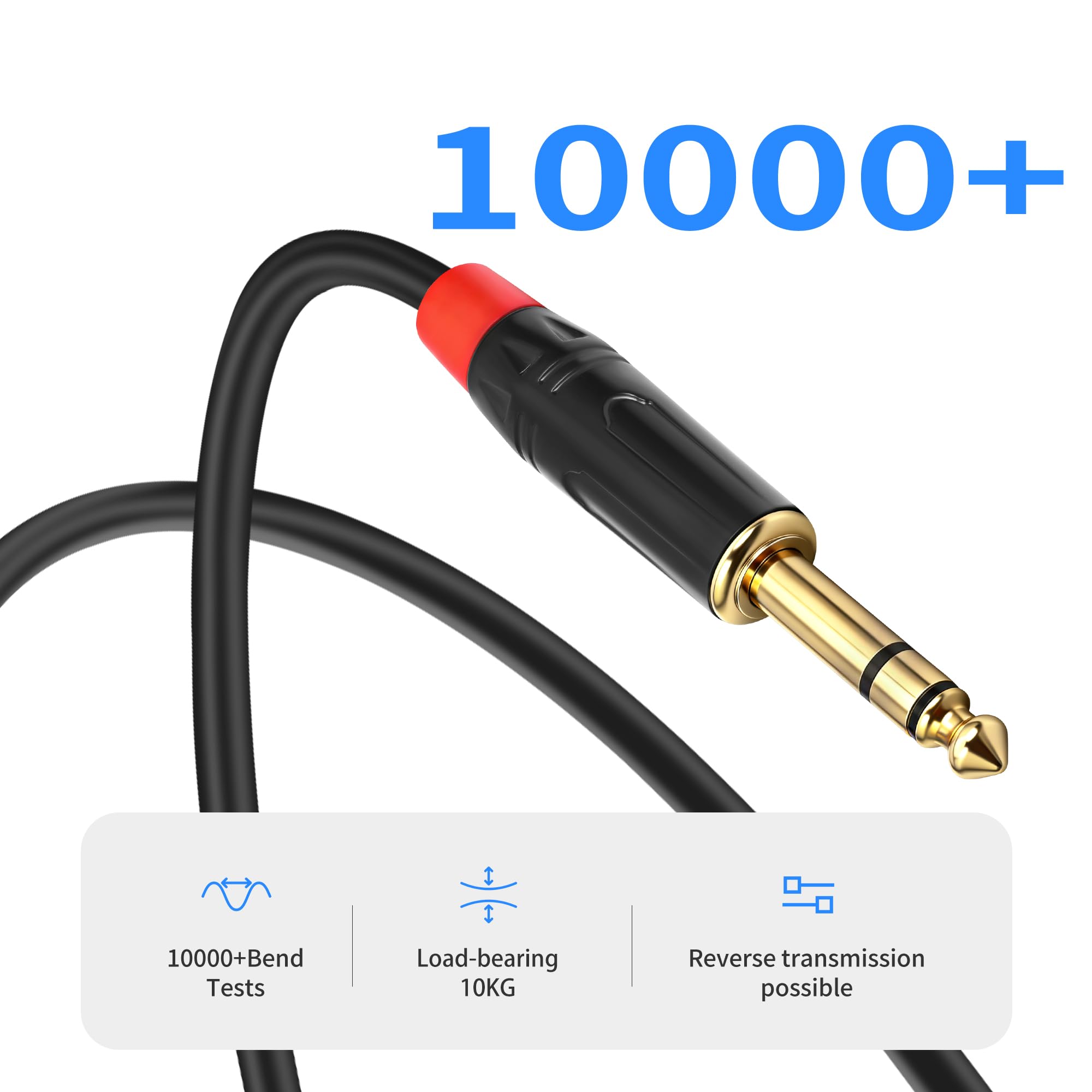 Voluty Tek D-Type Panel 1/4″ 6.35MM Female to 6.35MM Male Stereo Jack Cable TRS Female Solderless Wall Plate to 1/4 Male Cable 60CM 2FT 2PCS