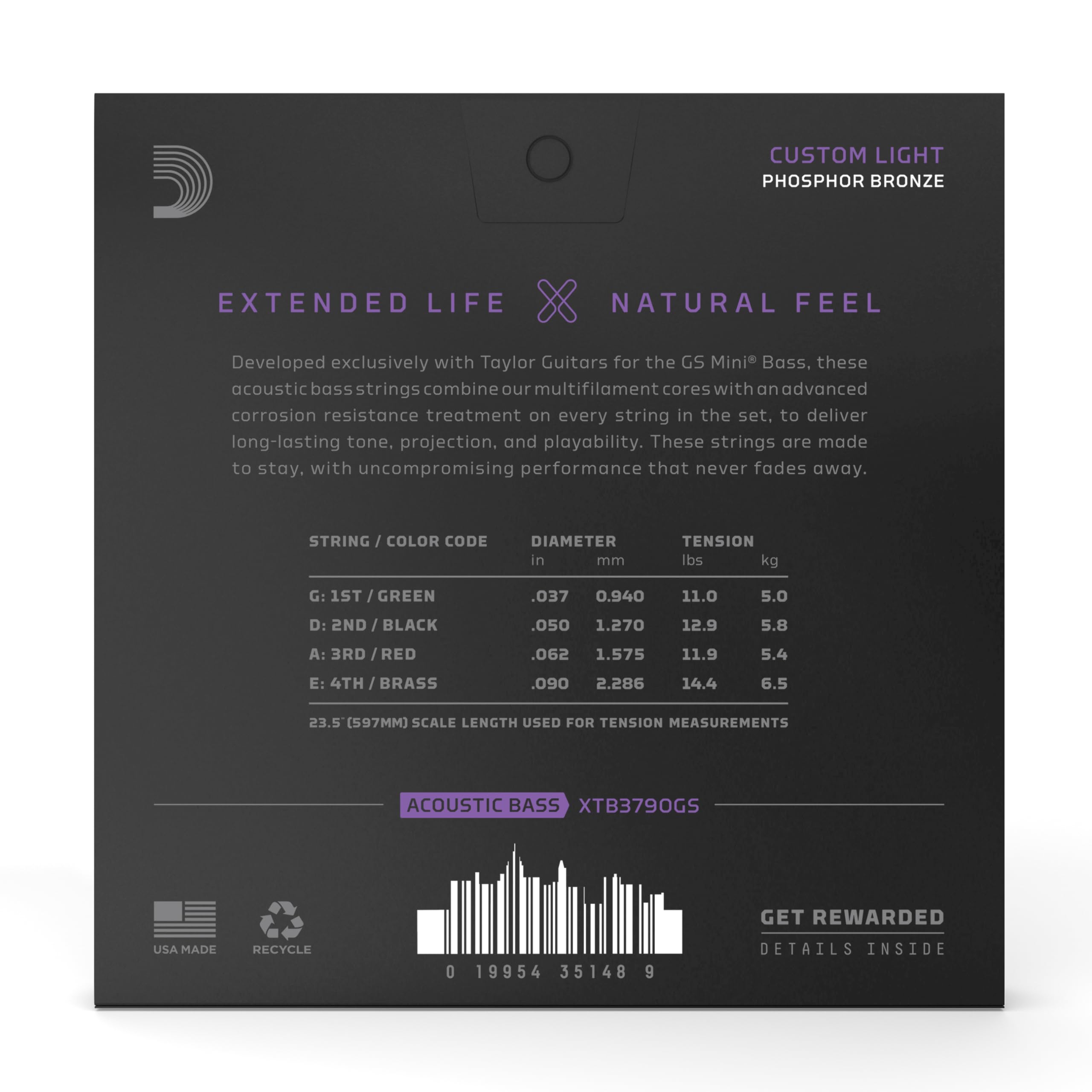 D’Addario Coated Custom Light Gauge Bass Strings – 37-90
