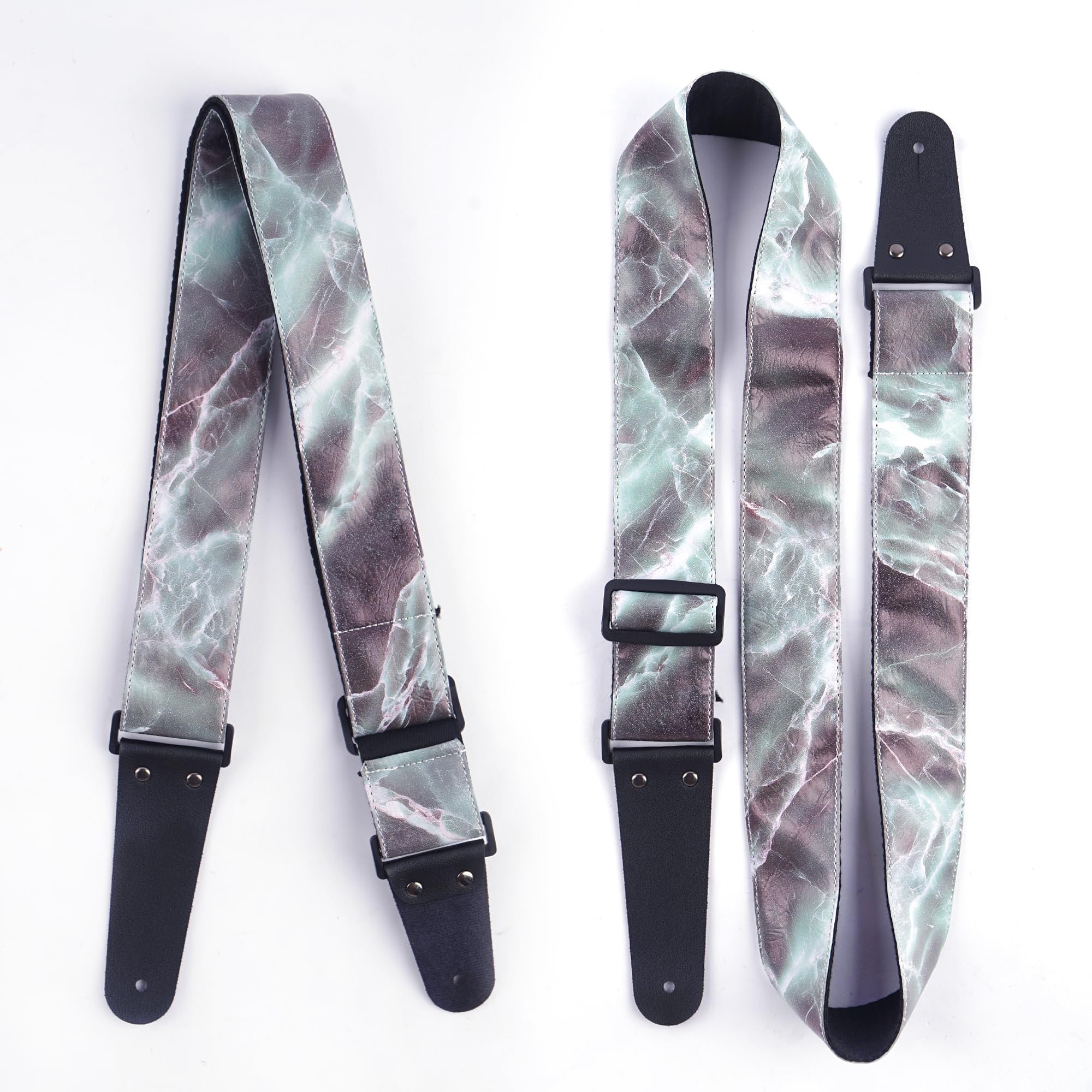 LIZIMANDU Adjustable Guitar Strap Includes 2 Strap Locks & 2 Matching Picks & 1 Picks Holder & 1 leather Strap Button(1-Printed Jade)