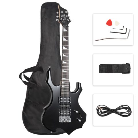 Glarry Cool Burning Fire Style Electric Guitar Christmas gift for Beginner Guitar Lover with Accessories Pack (Black)