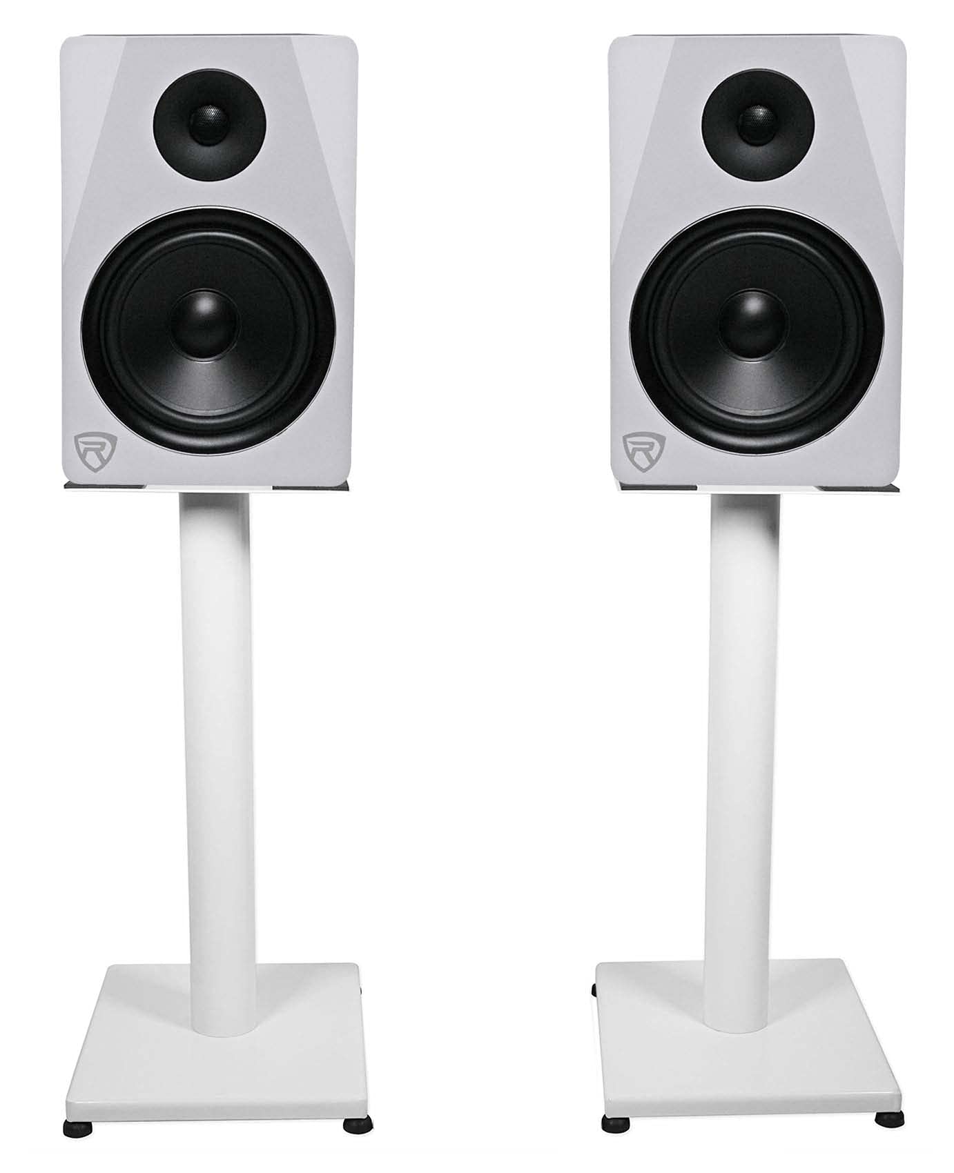 Rockville RS21W V2 Pair 21″ Steel Bookshelf Speaker/Monitor Stands, White
