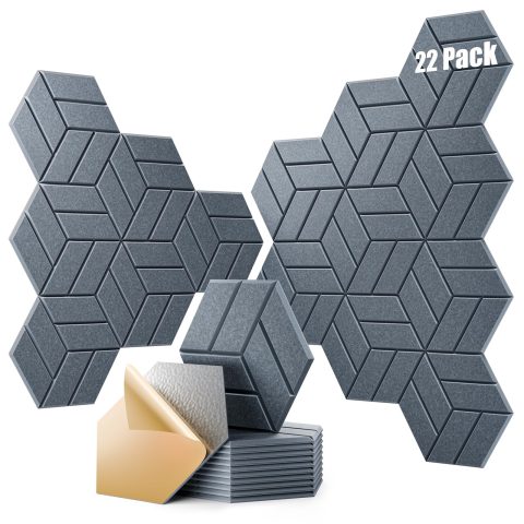OTUOER 22Pcs Acoustic Panels with Self-adhesive, 12″X 10″X 0.4″ Sound Proof Foam Panels for Walls, Hexagonal Soundproof Wall Panels High Density, Sound Panels for Home Studio Office (Gray)