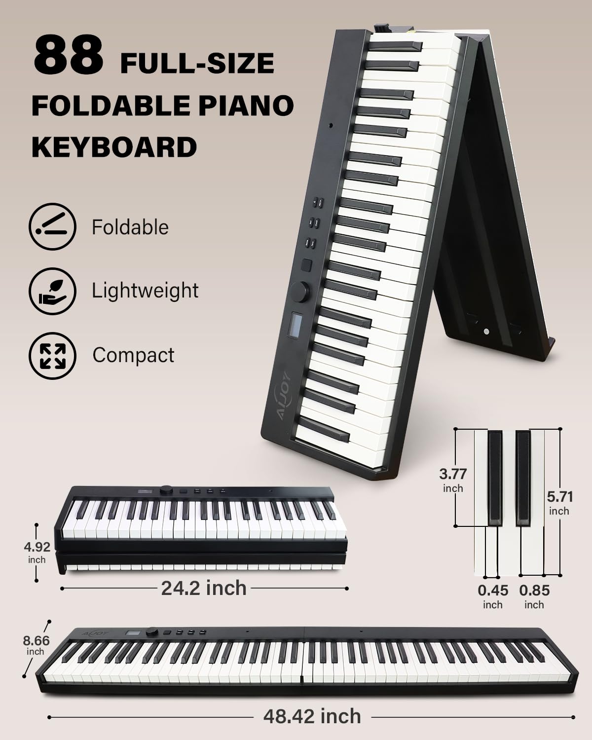 AiJoy 88 Keys Folding Piano keyboard with Colorful Light Up Keyboard Piano