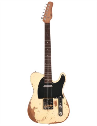 KGD Relic electric guitar mahogany body carbonized maple neck rosewood fretboard 6-string solidbody electric guitar S-S pickupsbrass barrel saddle bridge (Cream Yellow)