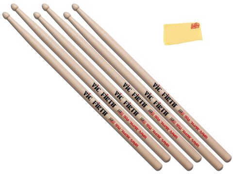 Vic Firth Signature Series Nicko McBrain Drumsticks – 12‑Pack Bundle with Austin Bazaar Polishing Cloth