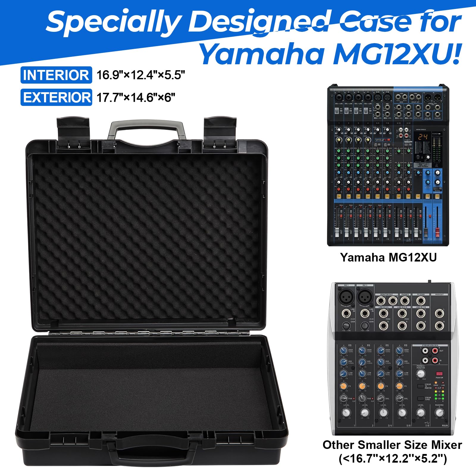 YDEPLVEO Mixer Case for Yamaha MG12XU 12-Input Stereo Mixer | Protective Hard Shell Carrying Storage Case for 12 Channel Mixer with Foam | Fits Mixer Size up to 16.7’’ X 12.2″ X 5.2″ (CASE ONLY)