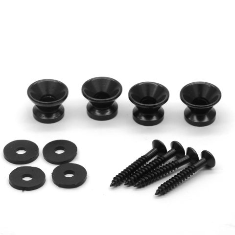 harpfeas 4PCS Metal Strap Buttons End Pins with Mounting Screws for Electric Acoustic Guitar, Bass, Ukulele (Black)